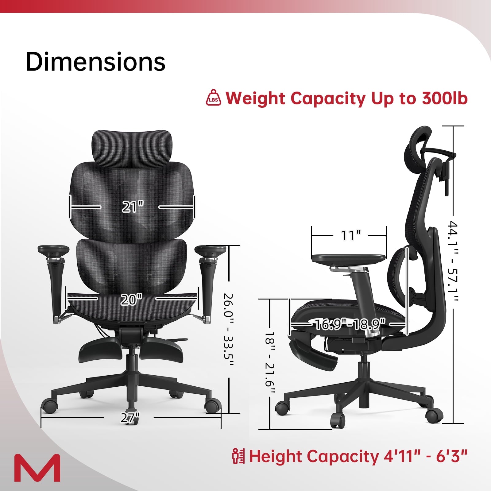 Professional  Ergonomic Mesh Office Chair with Dynamic Lumbar Support & 3D Headrest, Dual-Axis Armrests, 136° Recline, 300LBS