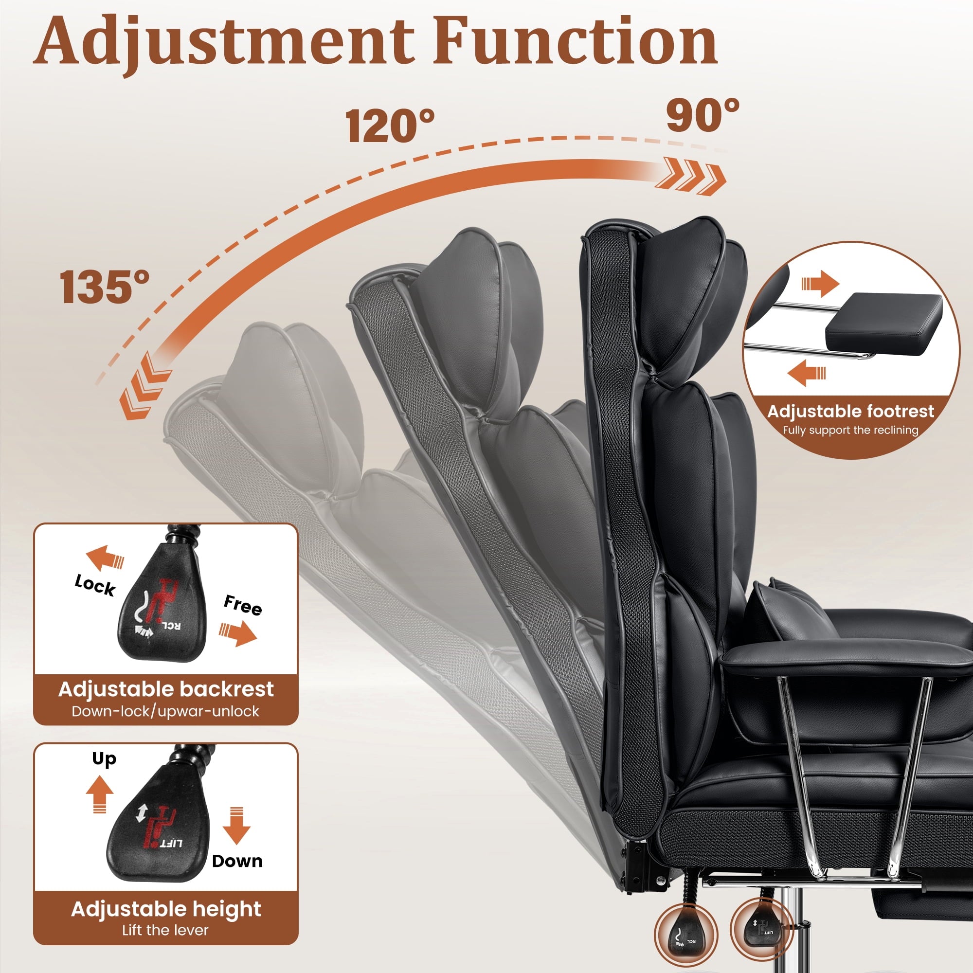 COOLHUT Big and Tall Office Chair 500LBS Wide Seat Ergonomic Computer Desk Chair, PU Leather Executive Office Chair with Footrest, Adjustable Task Chair Lumbar Back Support 8 Hour, Black