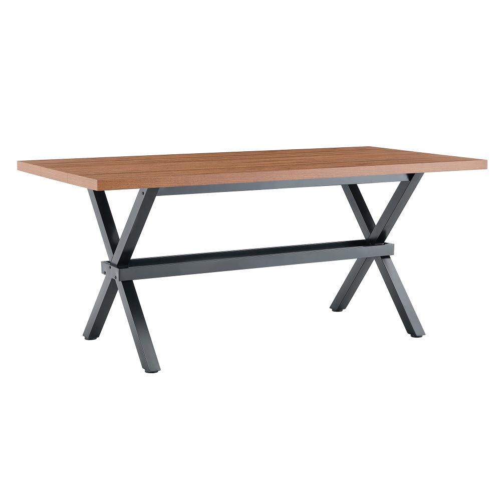 Modern 71 Wood Dining Table, Light Wood Grain MDF Top with X-Shaped Metal Legs, Seats 6-8 People, for Kitchen & Dining Room