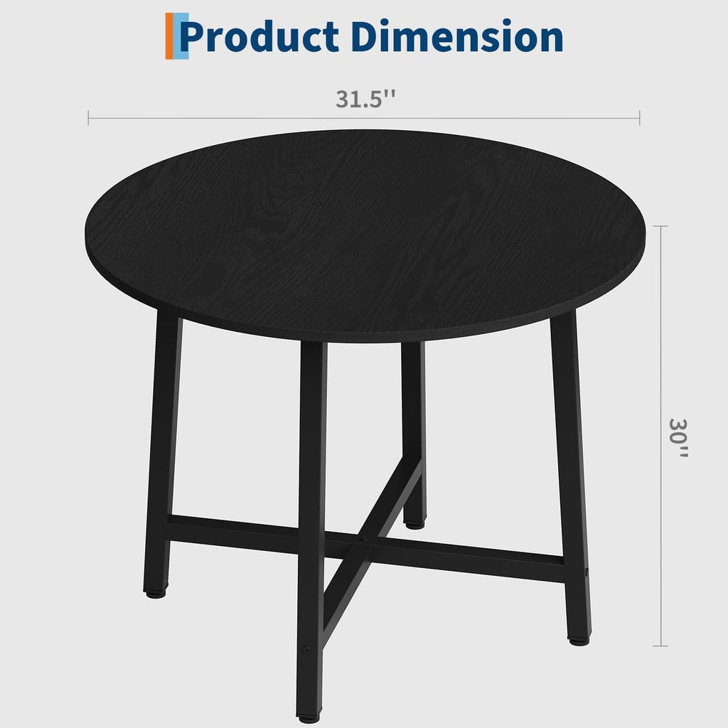 31.5 Round Dining Table for 4 People, Modern Wood Circle Kitchen Table with Sturdy Industrial Metal Frame, Small Space Saving Dining Room Table for Apartment & Breakfast Nook, (No Chairs), Walnut