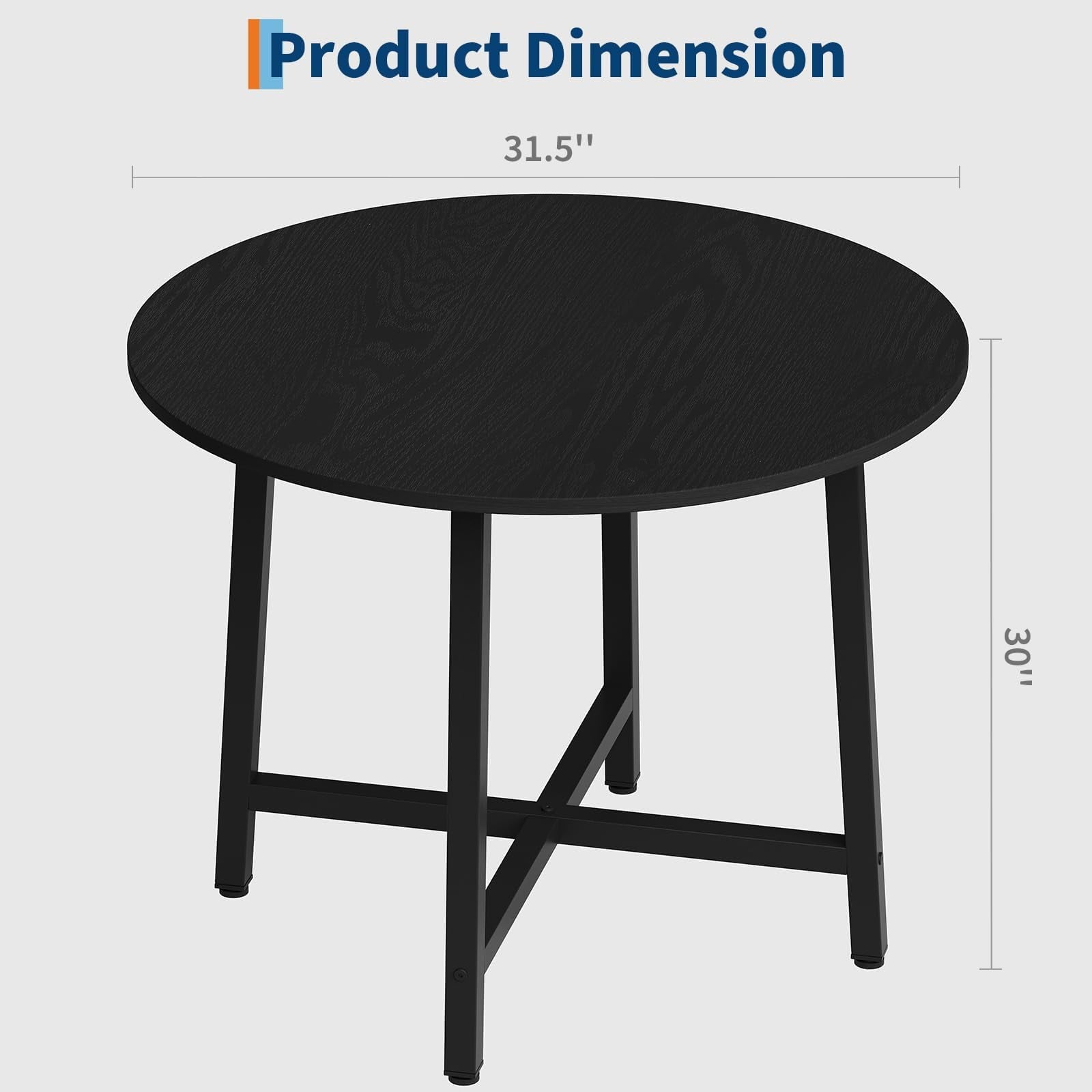 31.5 Round Dining Table for 4 People, Modern Wood Circle Kitchen Table with Sturdy Industrial Metal Frame, Small Space Saving Dining Room Table for Apartment & Breakfast Nook, (No Chairs), Walnut