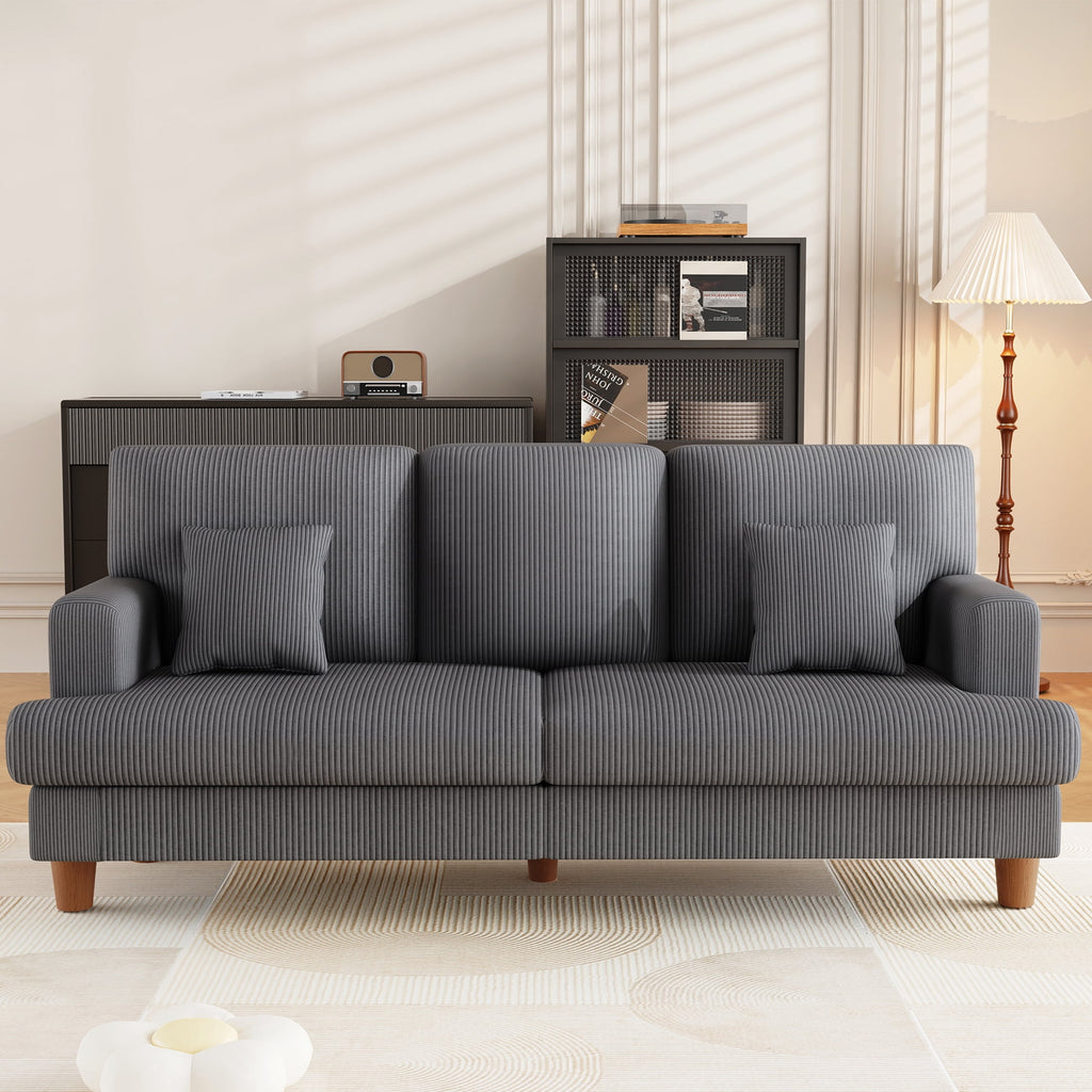 AAQZ 87 Corduroy Sofa Couch for Living Room, 3 Seater Deep Seat Comfy Couch in a Box, 2 Cushions, 2 Pillows Tool-Free Setup,Gray