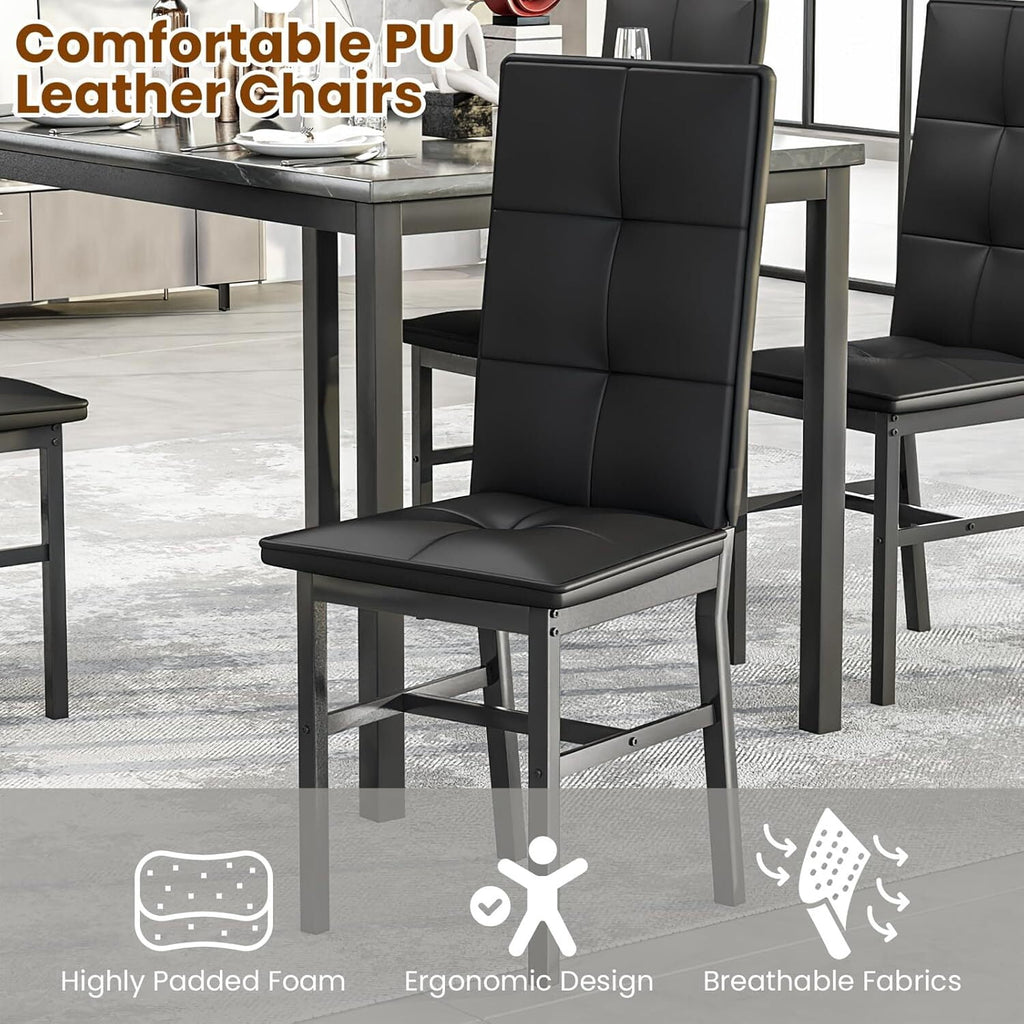 MOOSENG Dining Table Set for 4, Faux Marble Kitchen Table and Chairs Set of 4, 5-Piece Dining Room Set with PU Leather Upholstered Chairs for Small Space, Gray