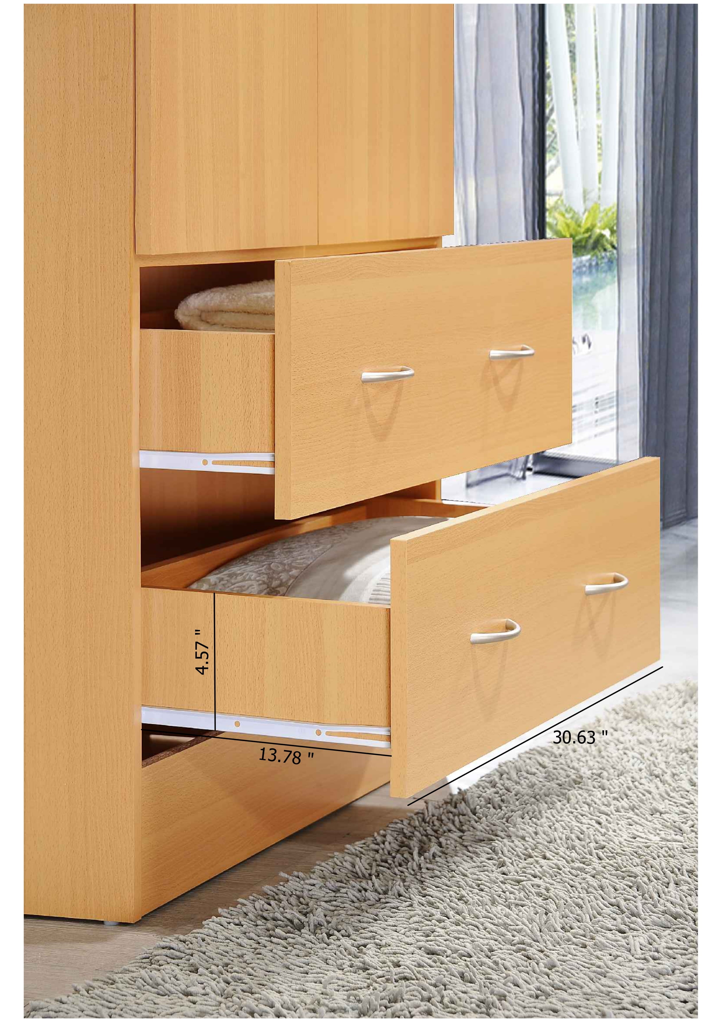 Hodedah 2-Door Armoire with 2-Drawers and Clothing Rod in Black