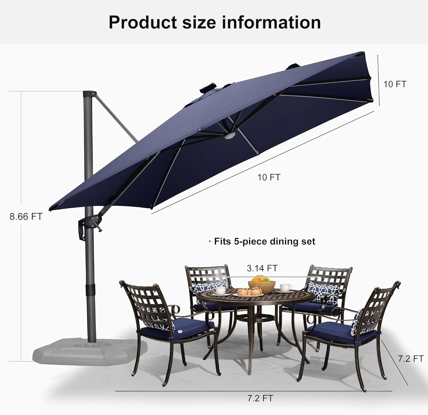 PURPLE LEAF 10x10 Ft Cantilever Umbrella Square Outdoor Patio Umbrella Large Offset Hanging Umbrella Aluminum Umbrella with 360°Rotation Adjustable Garden Pool Umbrella,Gray
