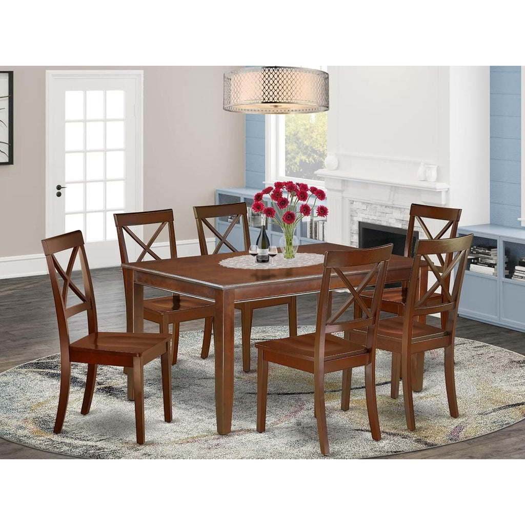 HomeStock 7 Piece Modern Dining Table Set Consist of a Rectangle Wooden Table and 6 Kitchen Dining Chairs, 36x60 Inch, Mahogany