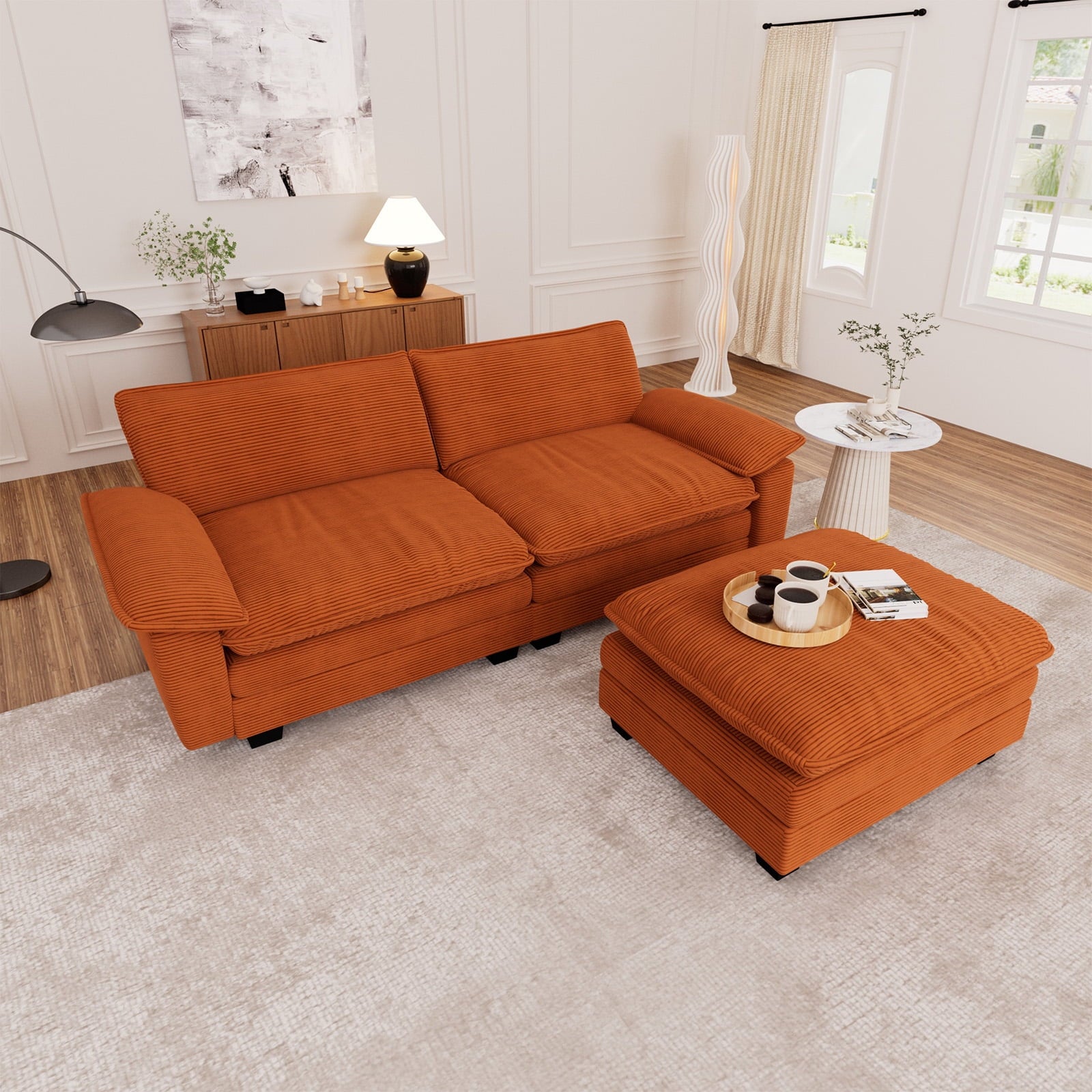 Muumblus 80.5 Corduroy Loveseat Sofa, Oversized Upholstered 2-Seater Fluffy Cloud Sleeper Couch for Living Room/Apt, Pink