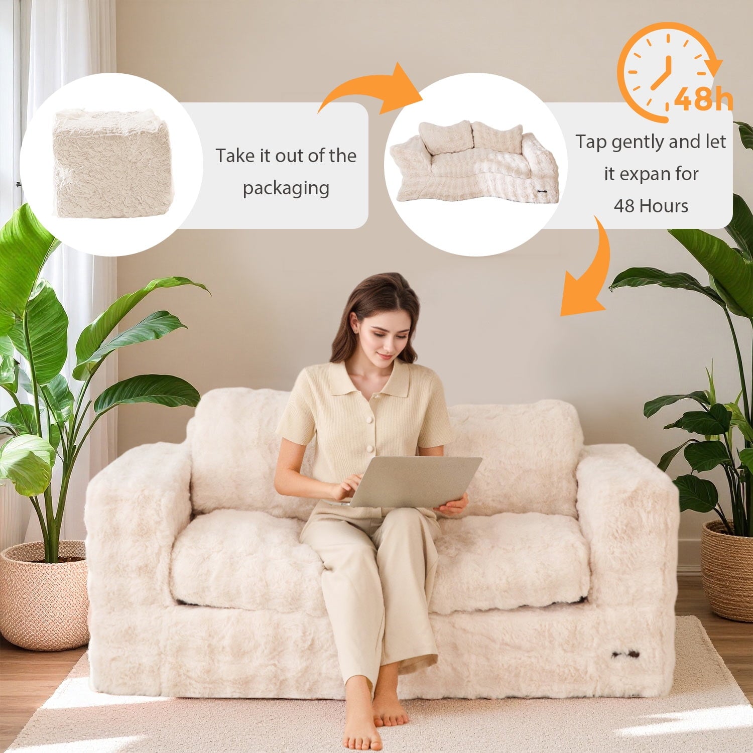 GOODONE Bean Bag Chair Sofa,Giant Loveseat Bubbled Boneless Couch,Modern Soft Comfy Plush Lazy Sofa for Living Room and Apartments,No Assembly Required,Beige
