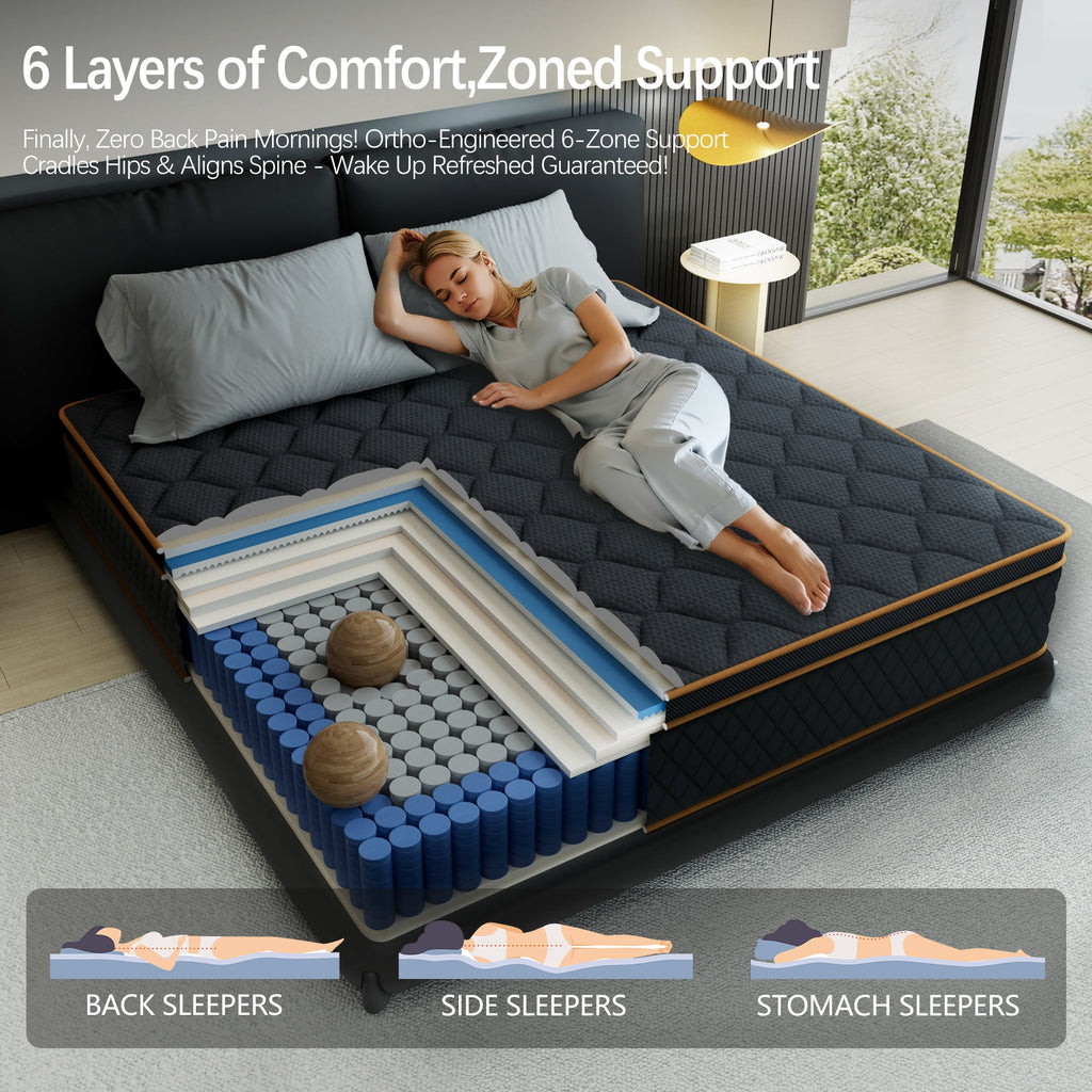 Mronae 12 Full Mattress,Black Cooling Gel Memory & Spring Hybrid Medium Comfort Full Size Mattress in a Box,Audlt,CertiPUR-US