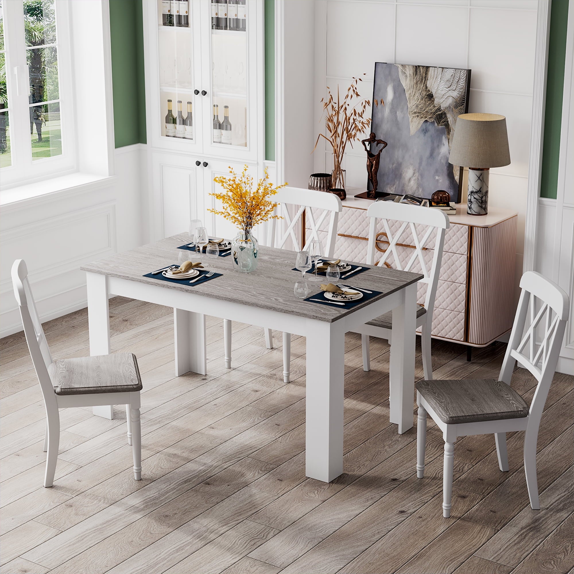Costway Dining Table 47 Inch Kitchen Dining Table Rectangular for Small Space Dark Gray