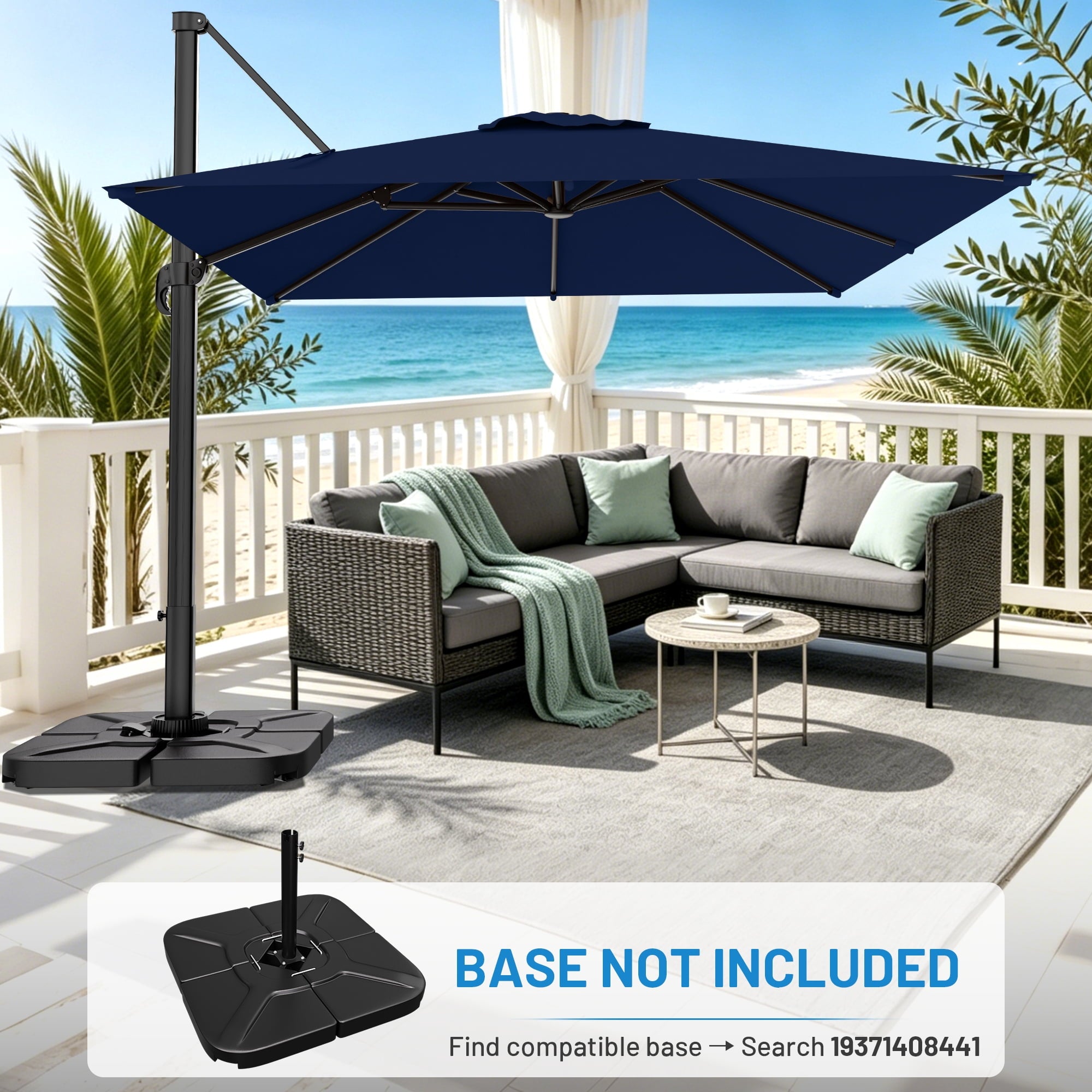 Easthome 10 × 10FT Square Cantilever Patio Umbrella, 360° Rotating Offset Umbrella with Crank, 8 ribs, Outdoor Hanging Roman Umbrella for Garden Deck Backyard, Red