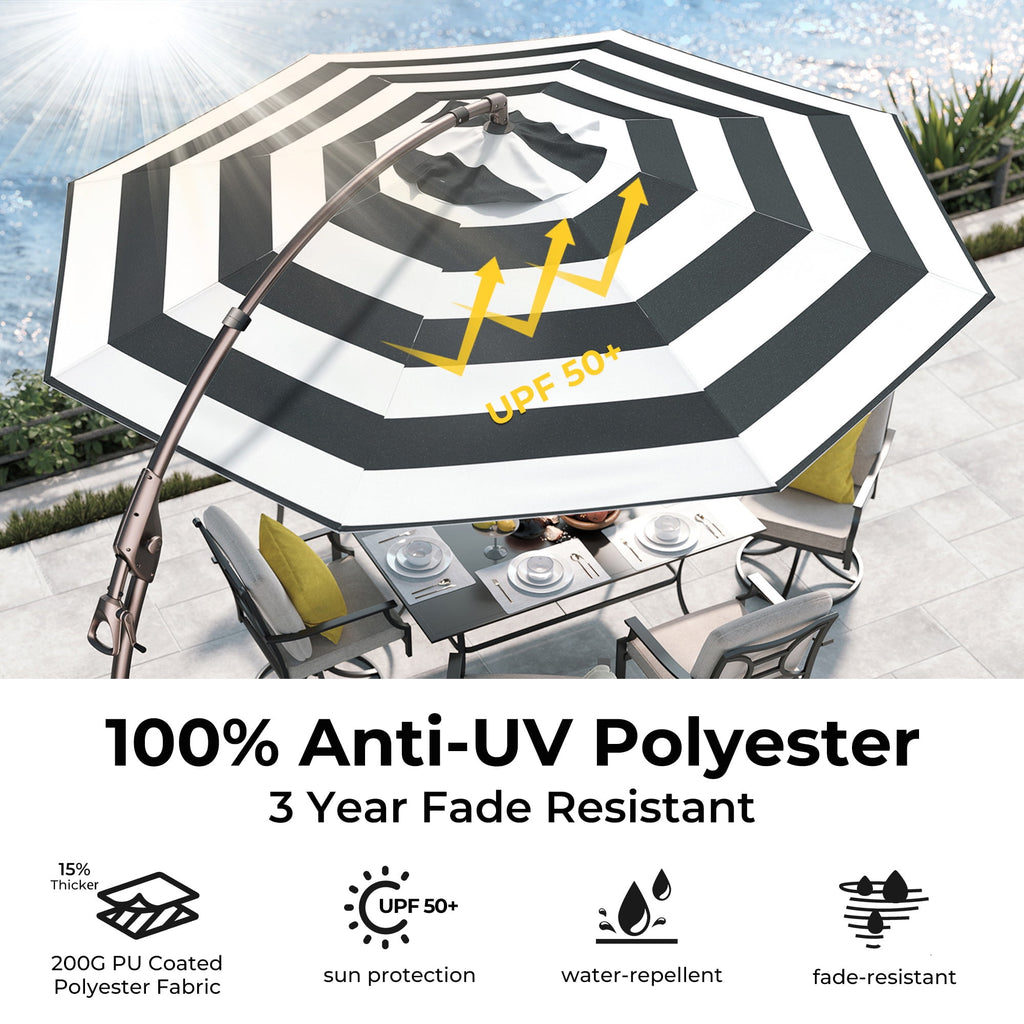 GRANDPATIO 12 Ft Outdoor Umbrella with Base, Large Aluminum Cantilever Offset Umbrella for Patio Pool, Black & White