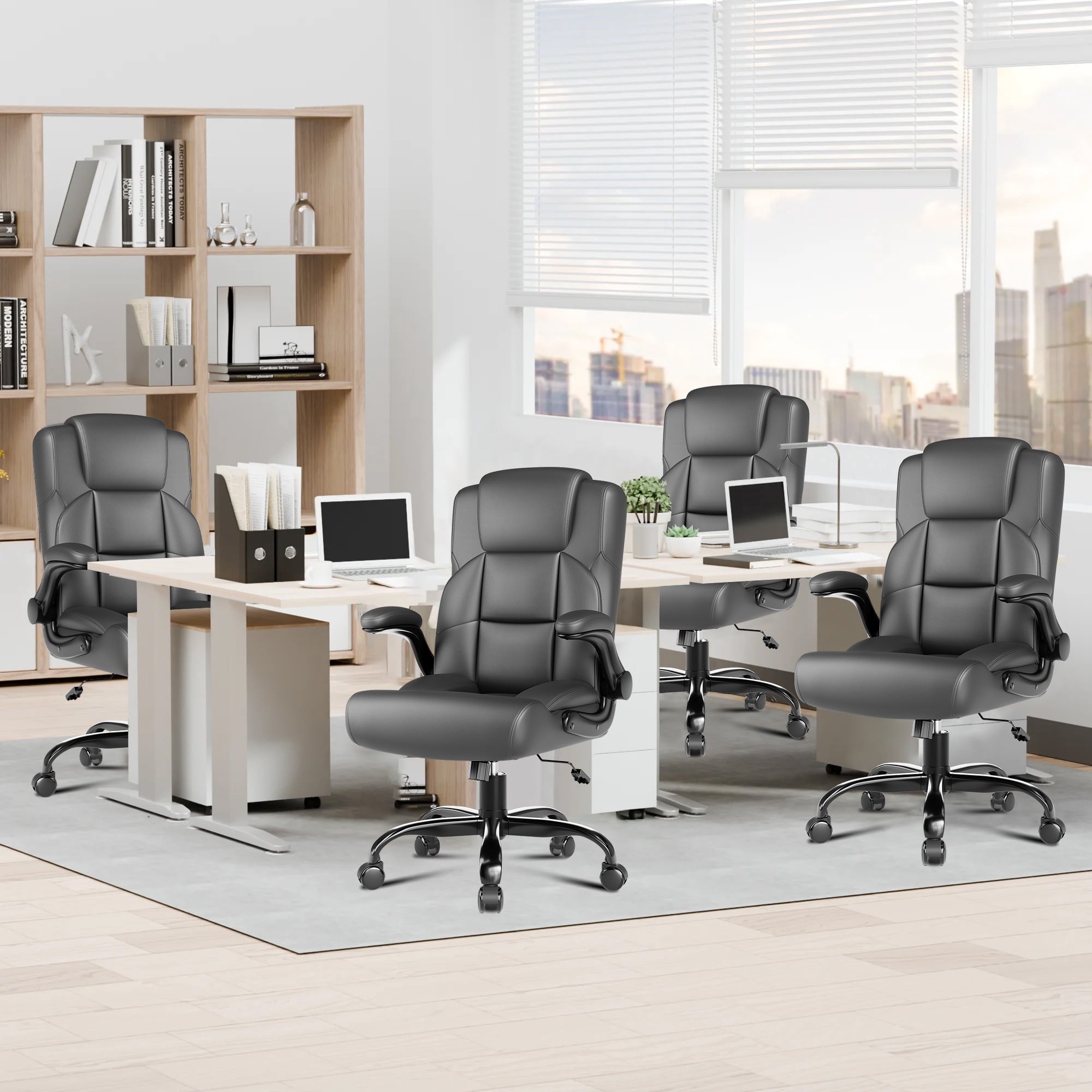 JONPONY Leather Office Chair, Big and Tall Office Chair 400LBS Wide Seat Ergonomic Computer Desk Chair High Back Executive Leather Chair Adjustable Task Chair Lumbar Back with 1-Year Warranty, Black