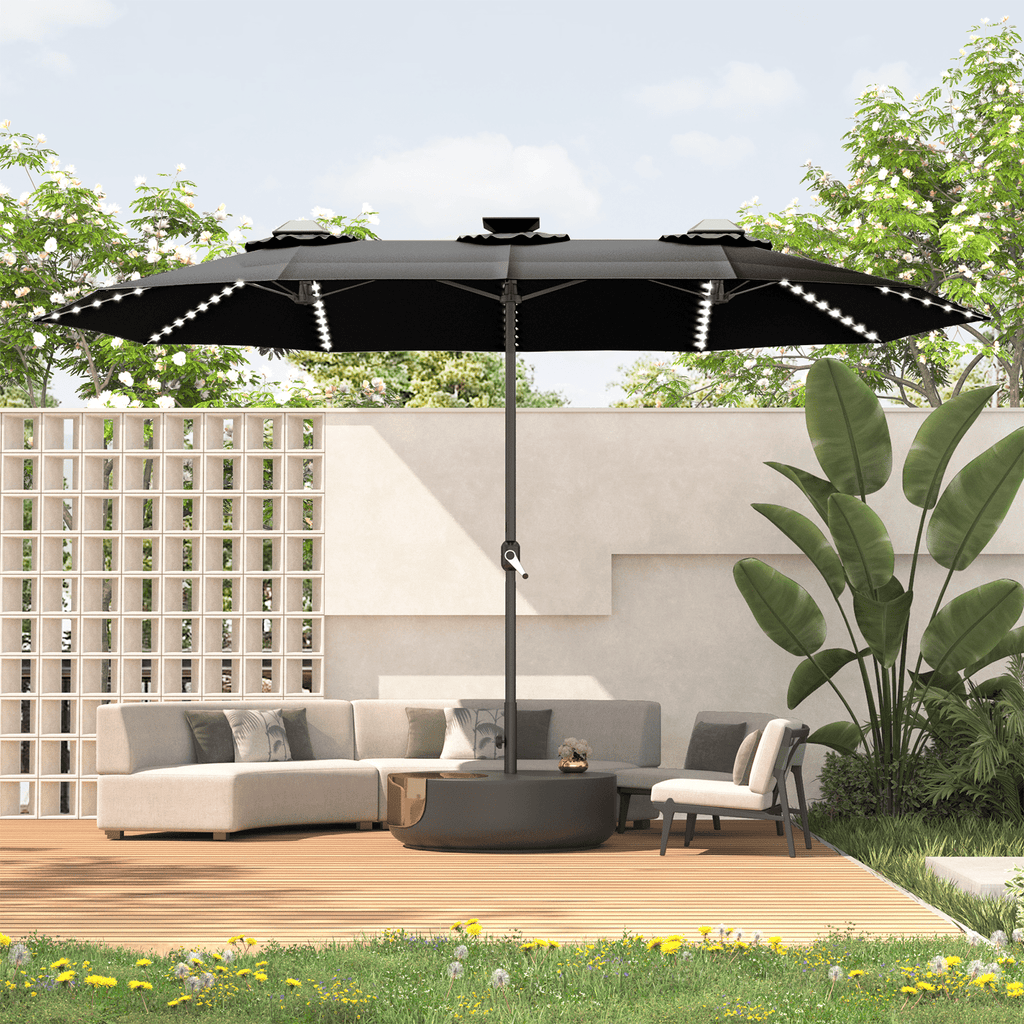 AECOJOY 10x10ft Outdoor Cantilever Patio Umbrella with Base, 360° Tilt & Rotate, Beige