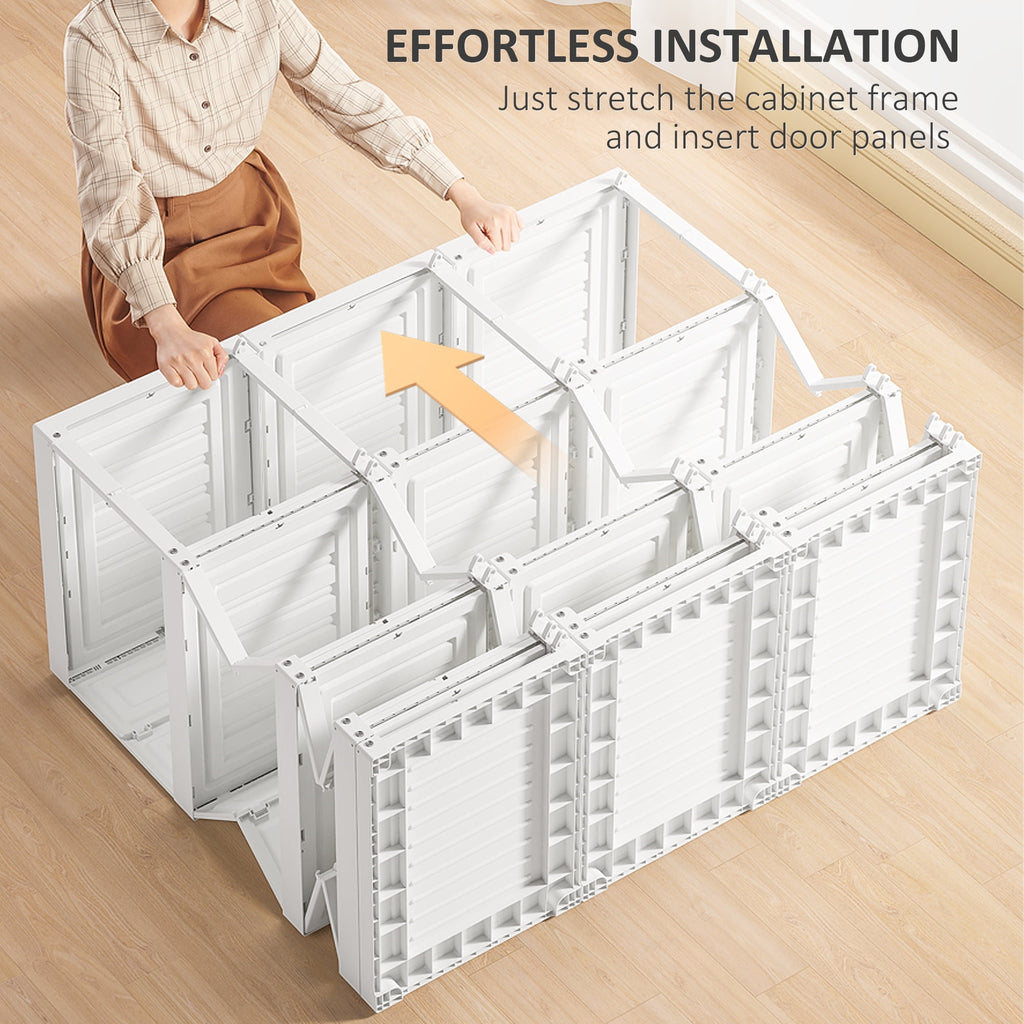 HOMCOM Portable Wardrobe Closet, Folding Bedroom Armoire, Clothes Storage Organizer with 11 Cube Compartments, Hanging Rod, Magnet Doors, White