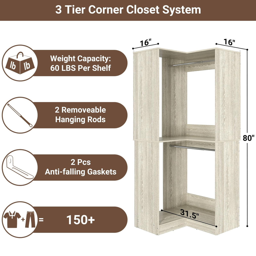 Homieasy 32'' W Corner Closet System with Hanging Rod, White