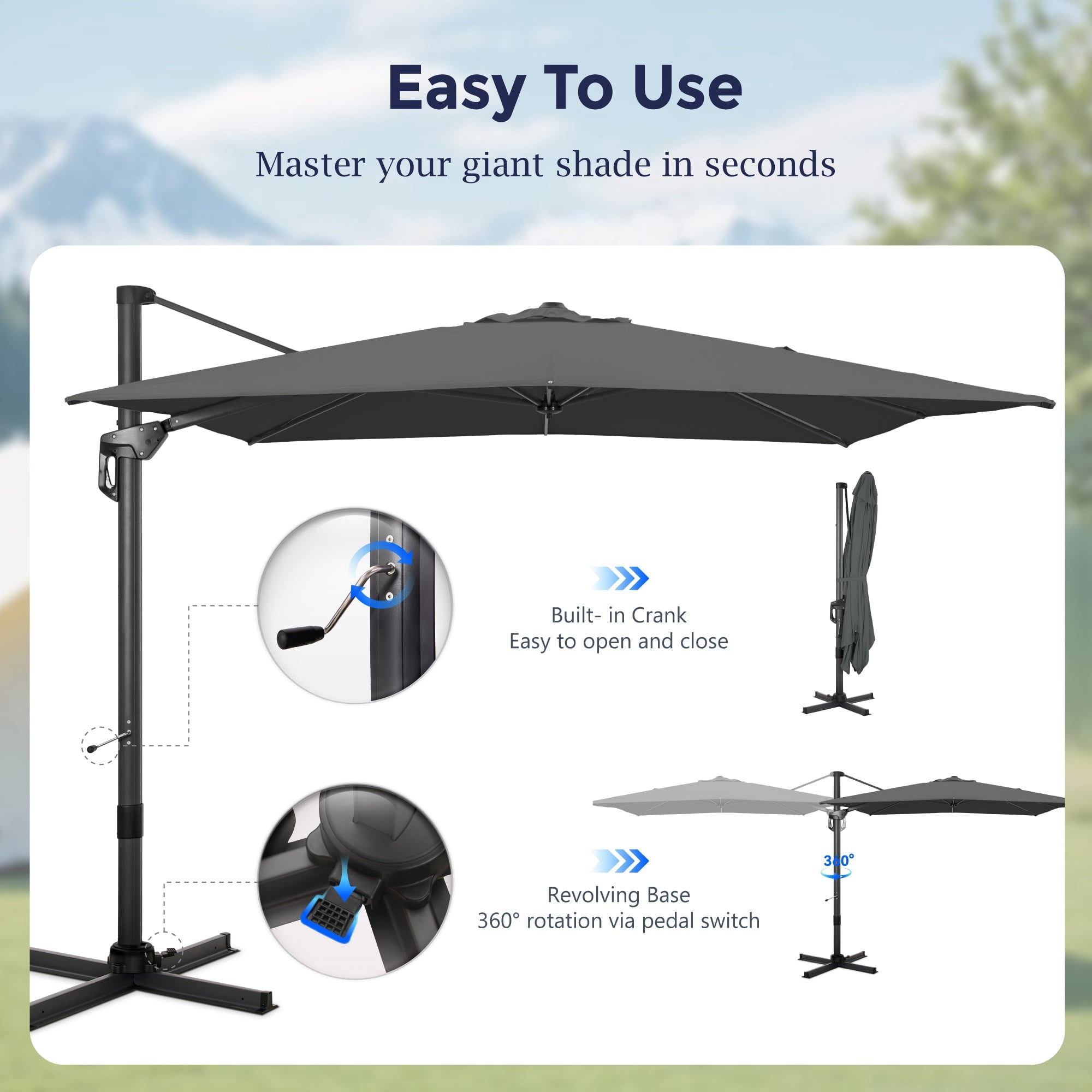 Alpha Joy 12x9ft Outdoor Patio Umbrella Large Rectangle Offset Cantilever Double Umbrella with 360°Rotation, Beige