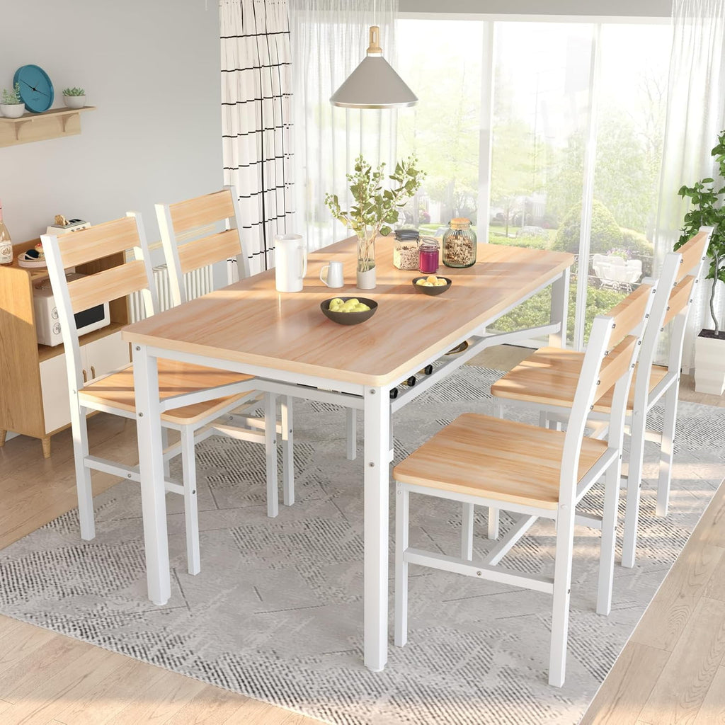 Baxluxe 4-person dining table set, farmhouse-style wooden kitchen dining table and chair set, farmhouse 5-piece dining table set with storage rack, small kitchen dining table set,Black
