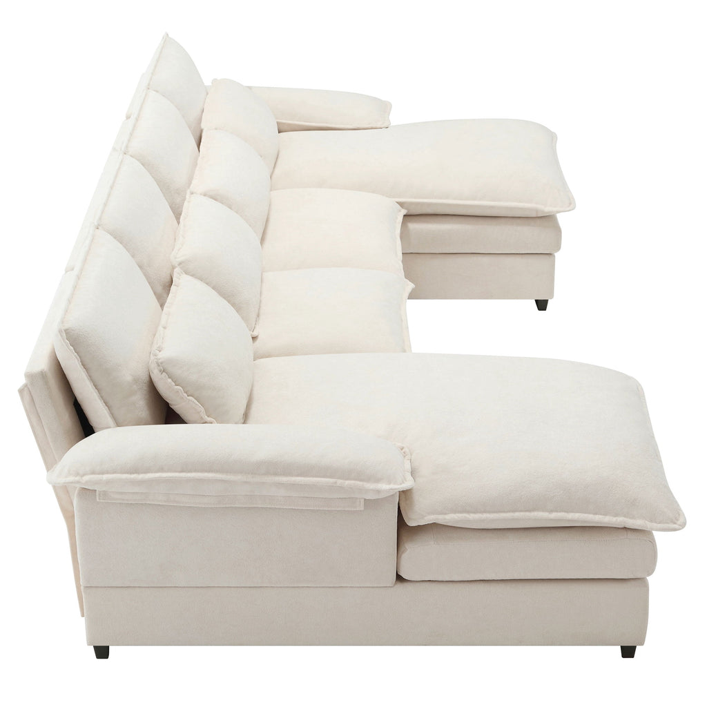 JONPONY109.45 U Shaped Couch,Oversized 4 Seat Sectional with 4 Waist Pillows, Convertible Upholstery Symmetrical Sofá,Sleeper Sofa Couch with Double Chaise Lounge &Memory Foam for Living Room, Beige
