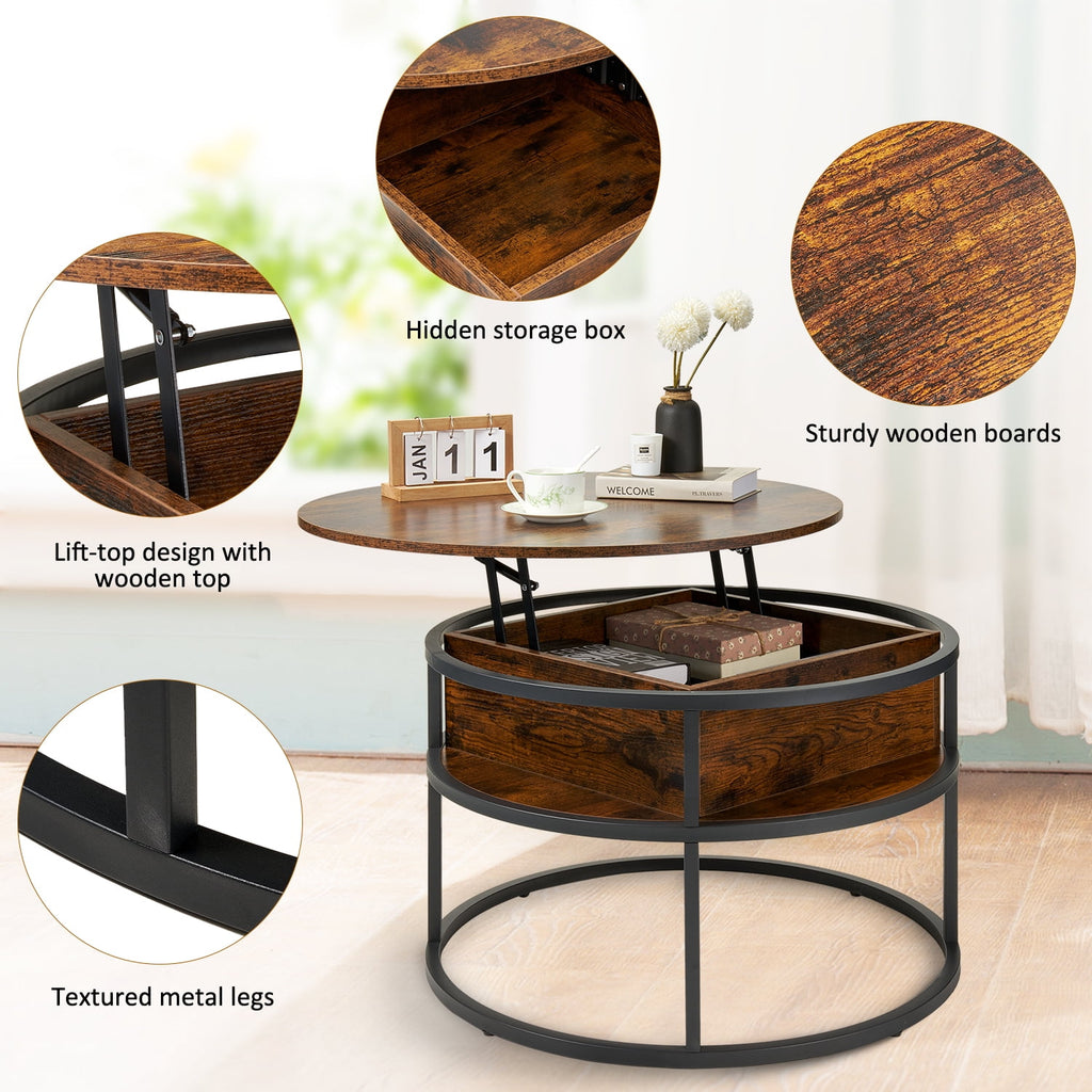 Keenstone Round Dining Table 43-59 Extendable, for 4 to 6, with Storage Space, Kitchen Dinner Room Table for Dining Room and Small Space Walnut