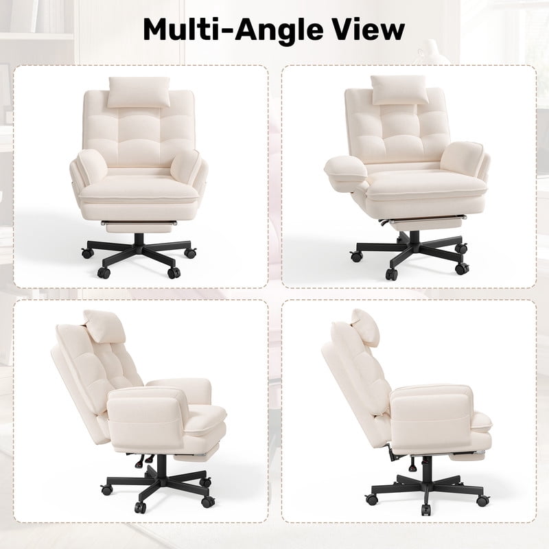 Hawsaiy Big and Tall Office Chair with Footrest, Ergonomic Executive Desk Chair with Flip-Up Arms, Reclining High Back Computer Chair with Headrest & Side Pockets, White