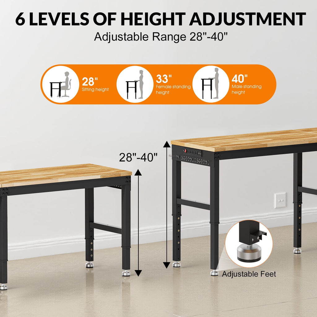 MUWOOD 96-inch Adjustable Height Workbench with Adjustable Height, Wood Worktop, 5000 LBS Load Capacity for Garage, Workshop
