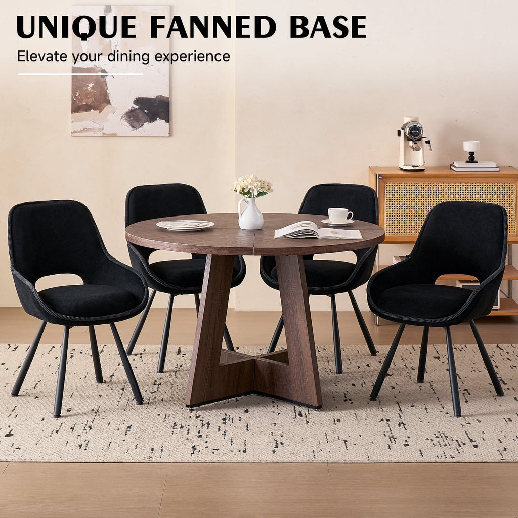 5 Piece 47'' Round Dining Table Chairs Set for 4, Farmhouse Oak Kitchen Table with 4 Boucle Mid Century Modern Dinning Room Chairs, Wood Dinner Table &Upholstered Chair Set of 4, Beige