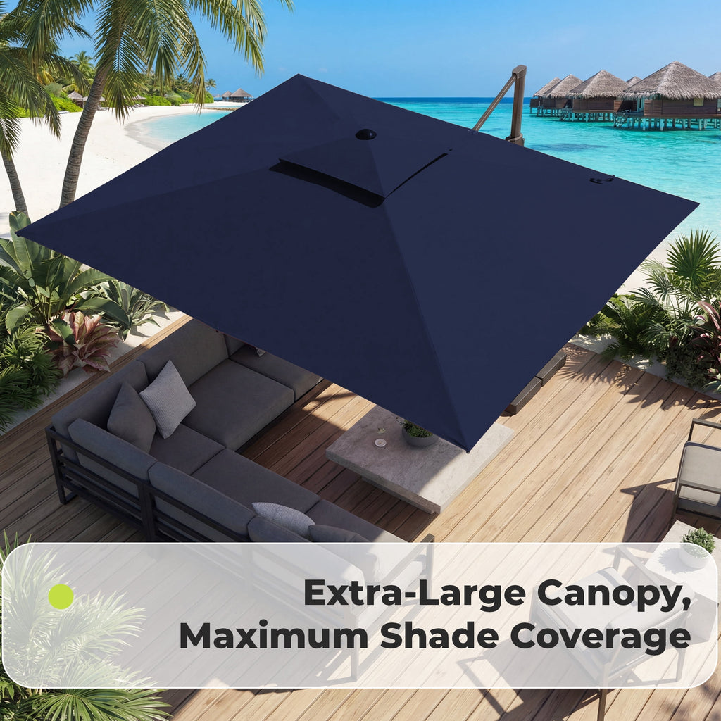FUNDAZE 10x10ft Cantilever Patio Umbrella with Cross Base & Cover, Waterproof UV Resistant for Garden Poolside Cafe & Deck, Beige