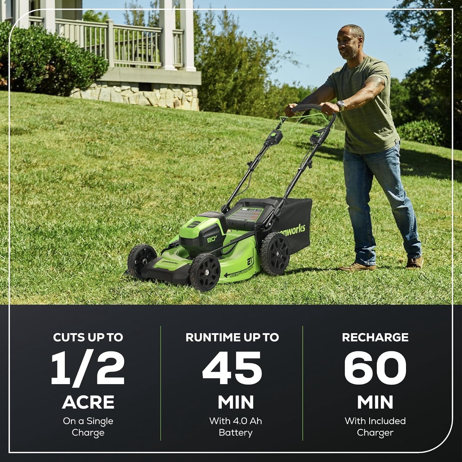 Greenworks Pro 80V 21-Inch Brushless Self-Propelled Lawn Mower, 4Ah Battery Included MO80L410
