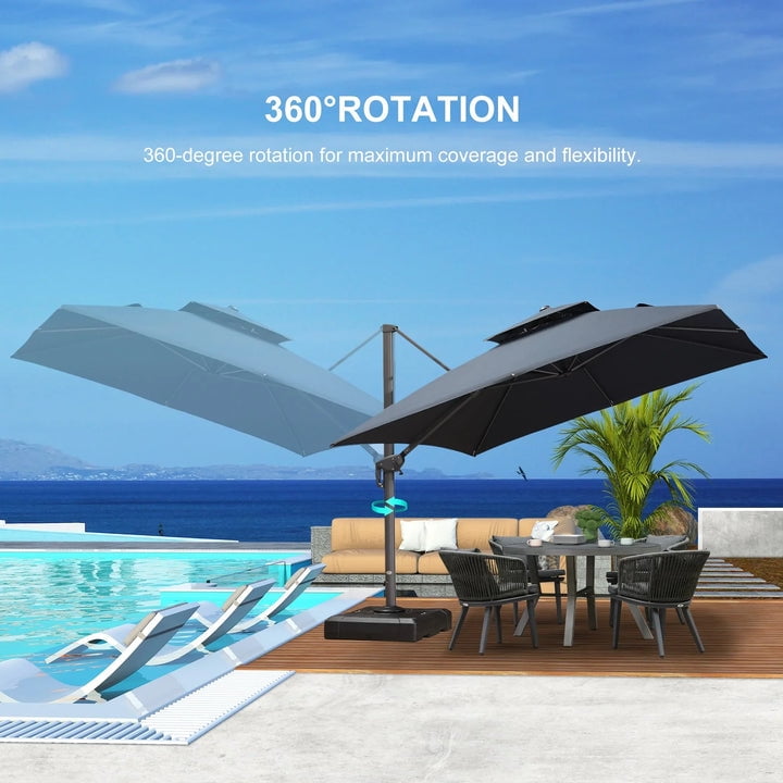 PURPLE LEAF Cantilever Umbrellas 12FT Square Large Patio Umbrella Offset Umbrella with 360°Rotation Tilting And Hanging Double Top, Grey