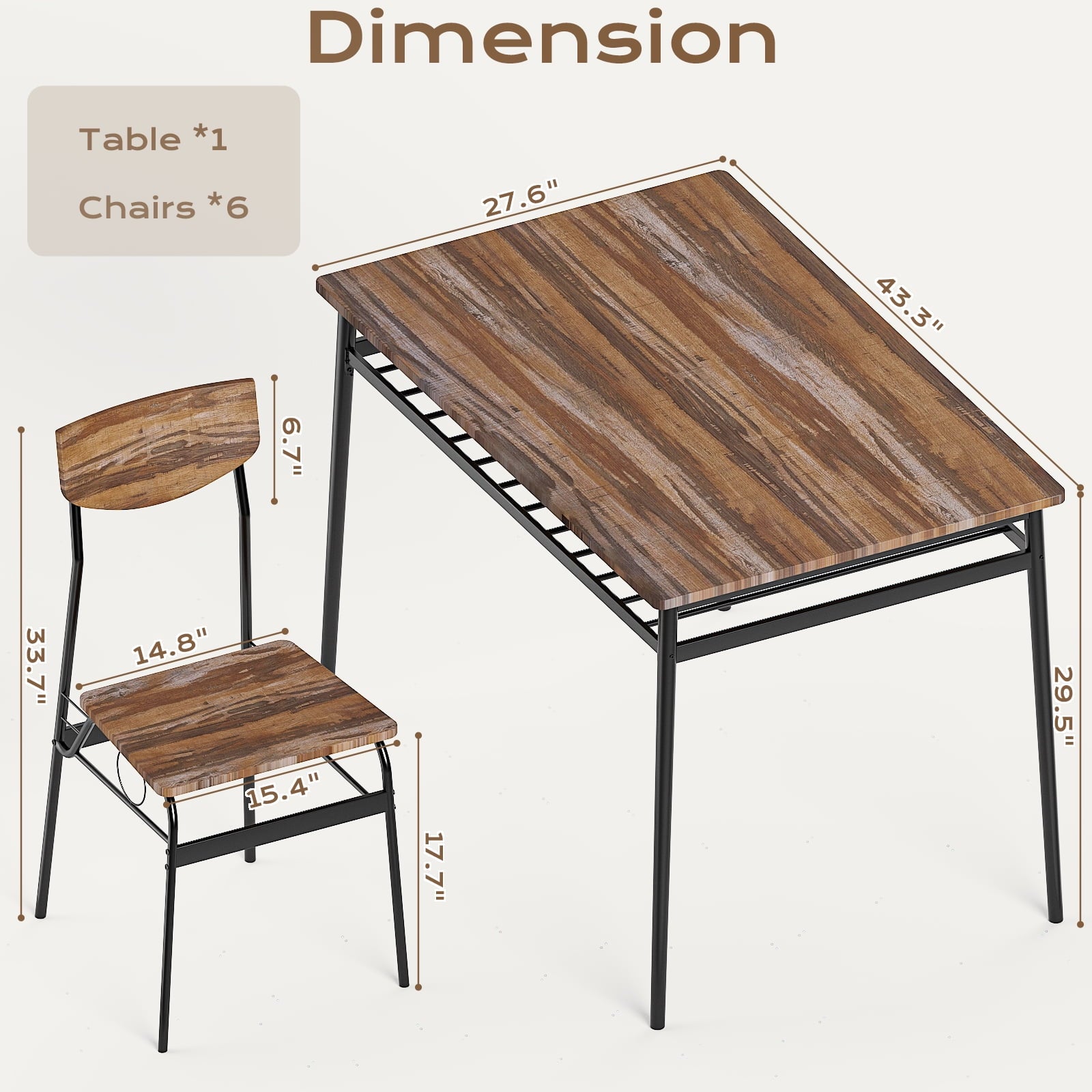 Ktaxon Dining Table Set for 4/6 with Storage Racks, Dining Room Table Set for 4/6 Modern Design, Kitchen Table and Chairs for Home Kitchen, Natural Wood