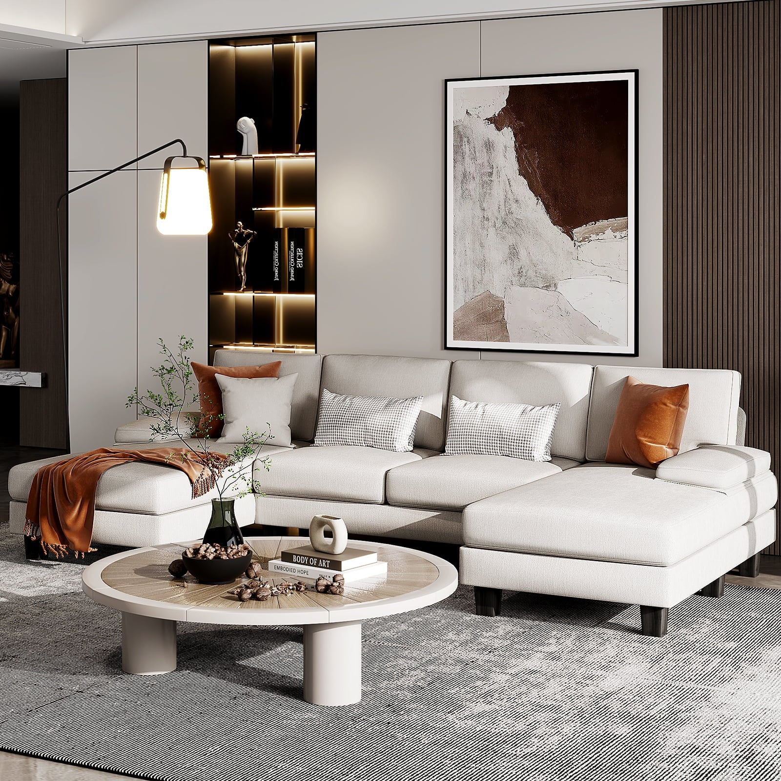 Furmax Chenille U Shaped Sectional Sofa, Gray