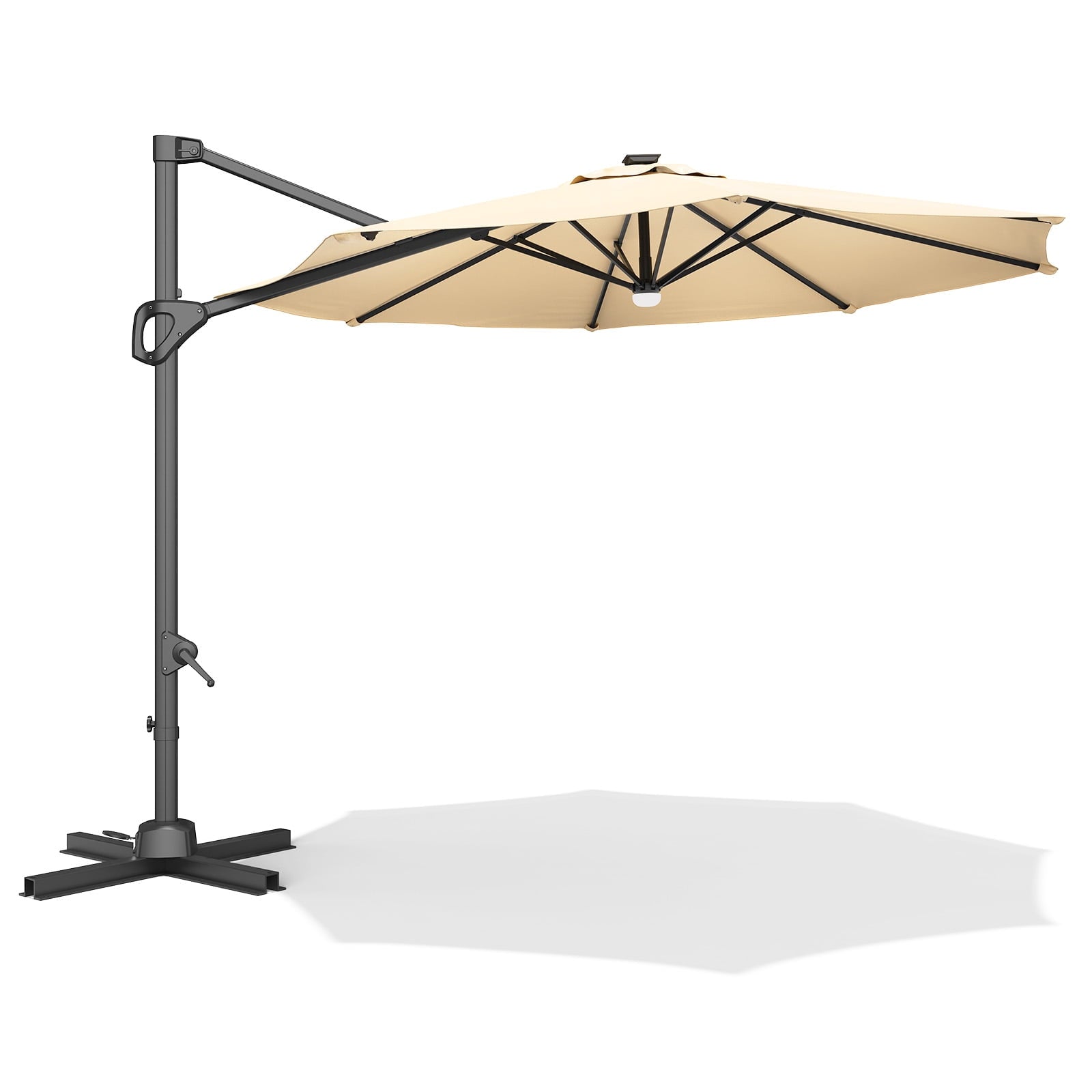 360° Rotating Cantilever Patio Umbrella – Heavy-Duty Waterproof Oxford Canopy, Adjustable Tilt, Rust-Proof Aluminum Frame, Easy Crank, Cross Base – Large Sun Shade for Garden, Poolside, Patio – Grey
