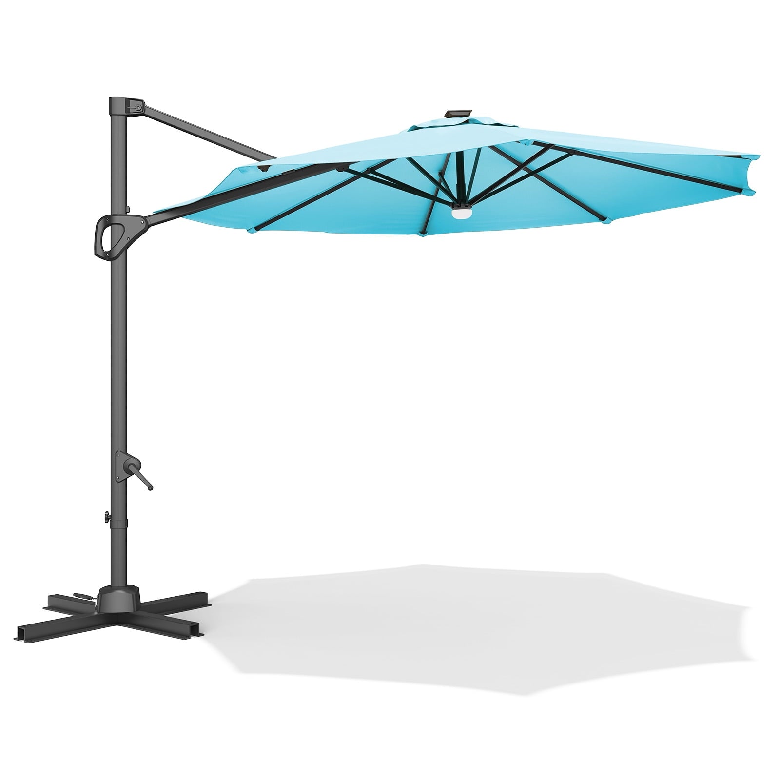 360° Rotating Cantilever Patio Umbrella – Heavy-Duty Waterproof Oxford Canopy, Adjustable Tilt, Rust-Proof Aluminum Frame, Easy Crank, Cross Base – Large Sun Shade for Garden, Poolside, Patio – Grey
