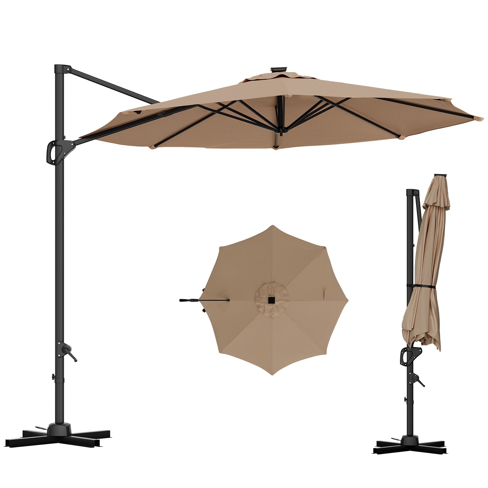 360° Rotating Cantilever Patio Umbrella – Heavy-Duty Waterproof Oxford Canopy, Adjustable Tilt, Rust-Proof Aluminum Frame, Easy Crank, Cross Base – Large Sun Shade for Garden, Poolside, Patio – Grey