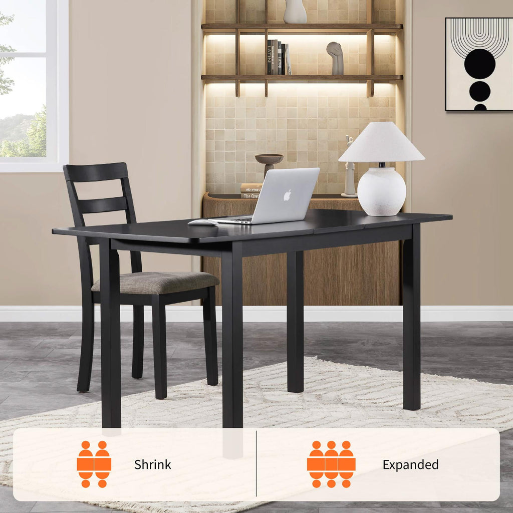 Lisonu 59 Extendable Dining Table, Modern Black Wooden Kitchen Table for 4-8 People, Space-Saving Expandable Table for Dining Room, Home Office & Small Living Spaces