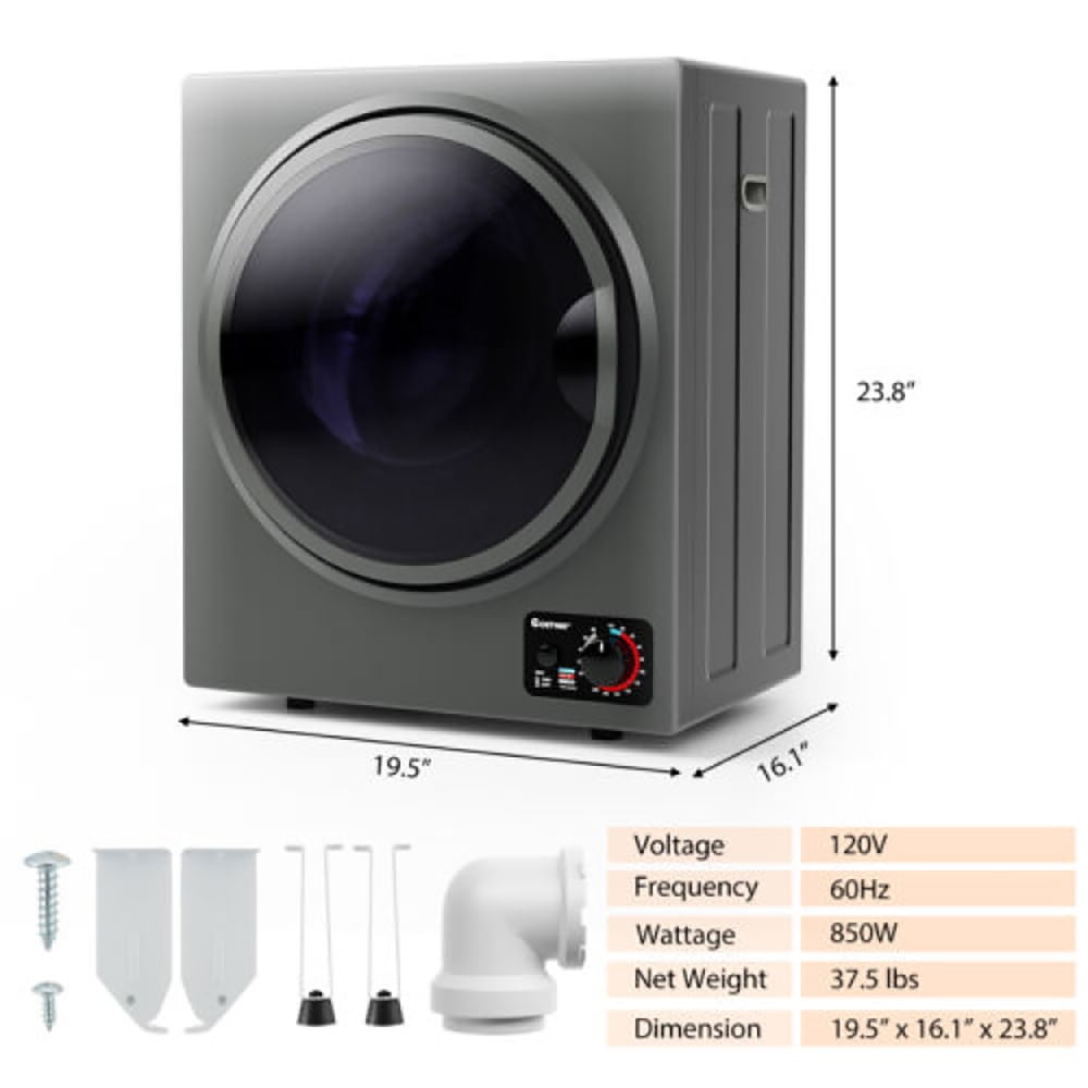 Resenkos 1.5 Cu .ft Clothes Dryer with with Stainless Steel Wall Mount-Gray, Portable Clothes Dryer, Compact Dryer for laundry