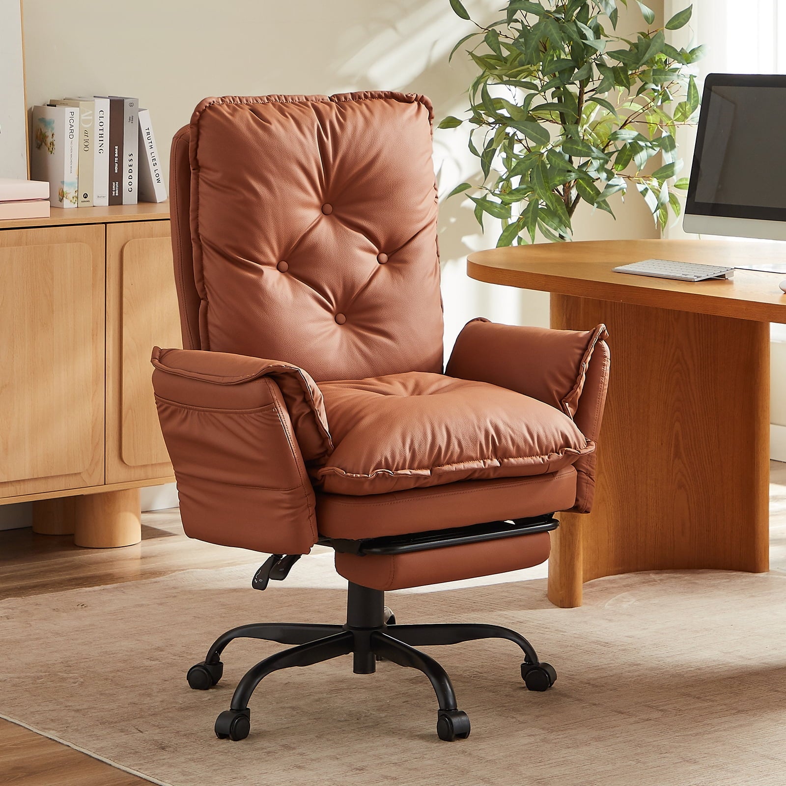 Bestier Big and Tall Executive Office Chair with Flip-up Arms for Adult, Wide Seat Ergonomic Computer Desk Chair,High Back Velvet Comfy Cross-Legged Office Chair with Footrest and Side Pockets, Black