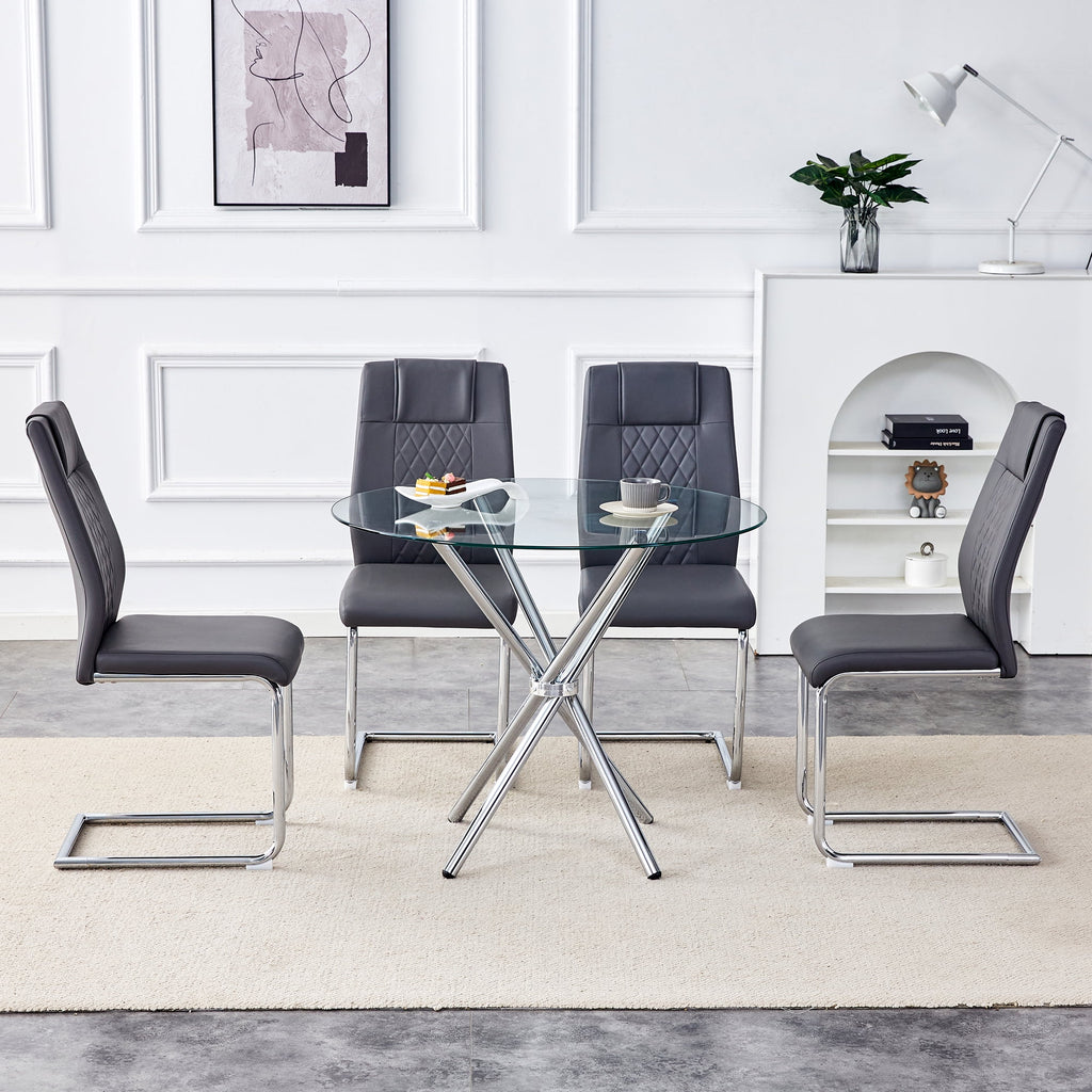LUFTUT 36.6 Round Glass Dining Table, Modern Gold Base Kitchen Table, Small Space Bistro Table, Clear Tempered Glass Top for Apartmen