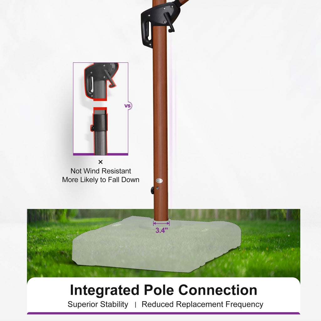PURPLE LEAF 10FT Deluxe Square Wood Grain Patio Umbrella, Large Offset Cantilever Umbrella with 360° Rotation, Beige