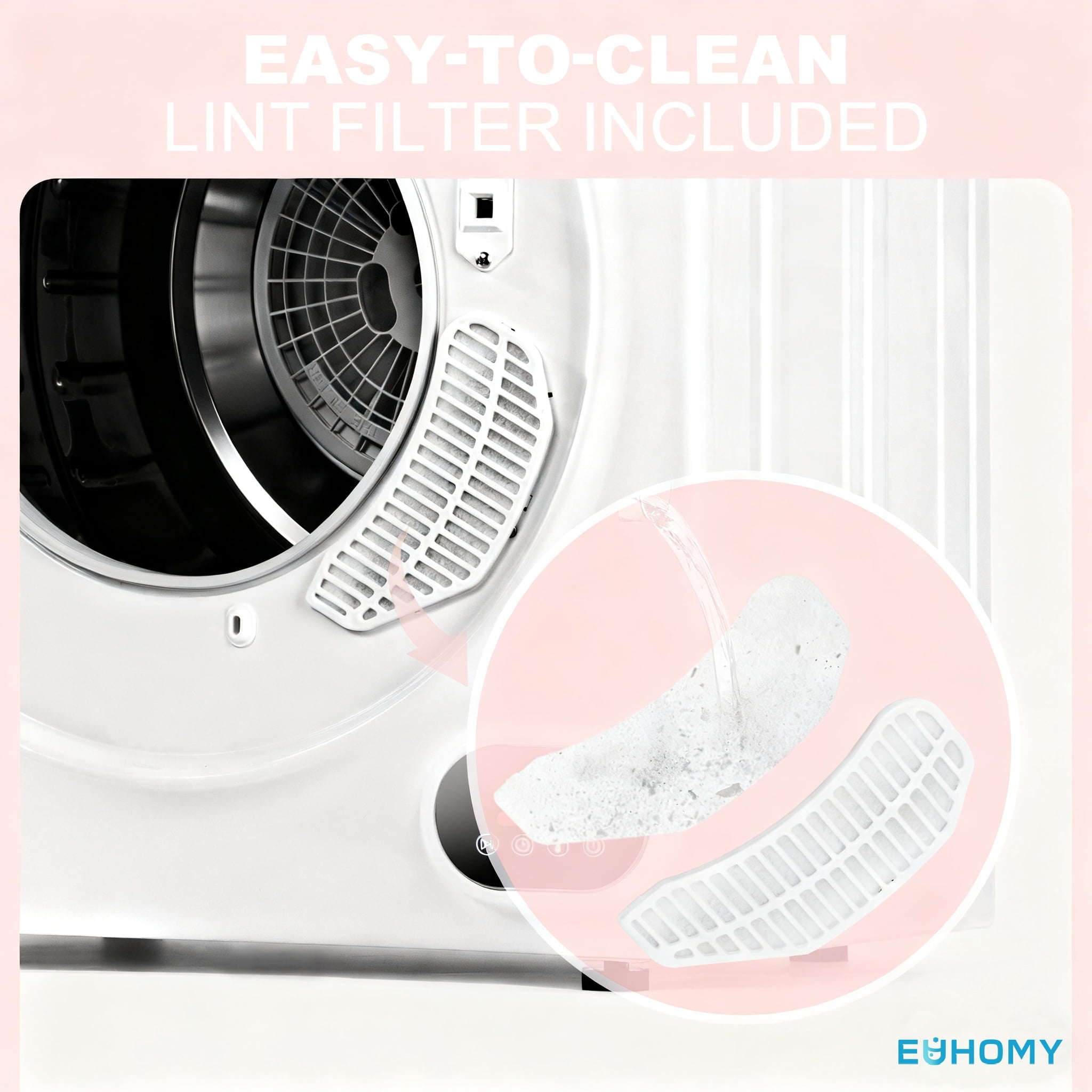 EUHOMY Compact Dryer for Standard Wall Outlet, Small, 4 Modes, 2.6 Cu. Ft Portable Clothes Dryer, White