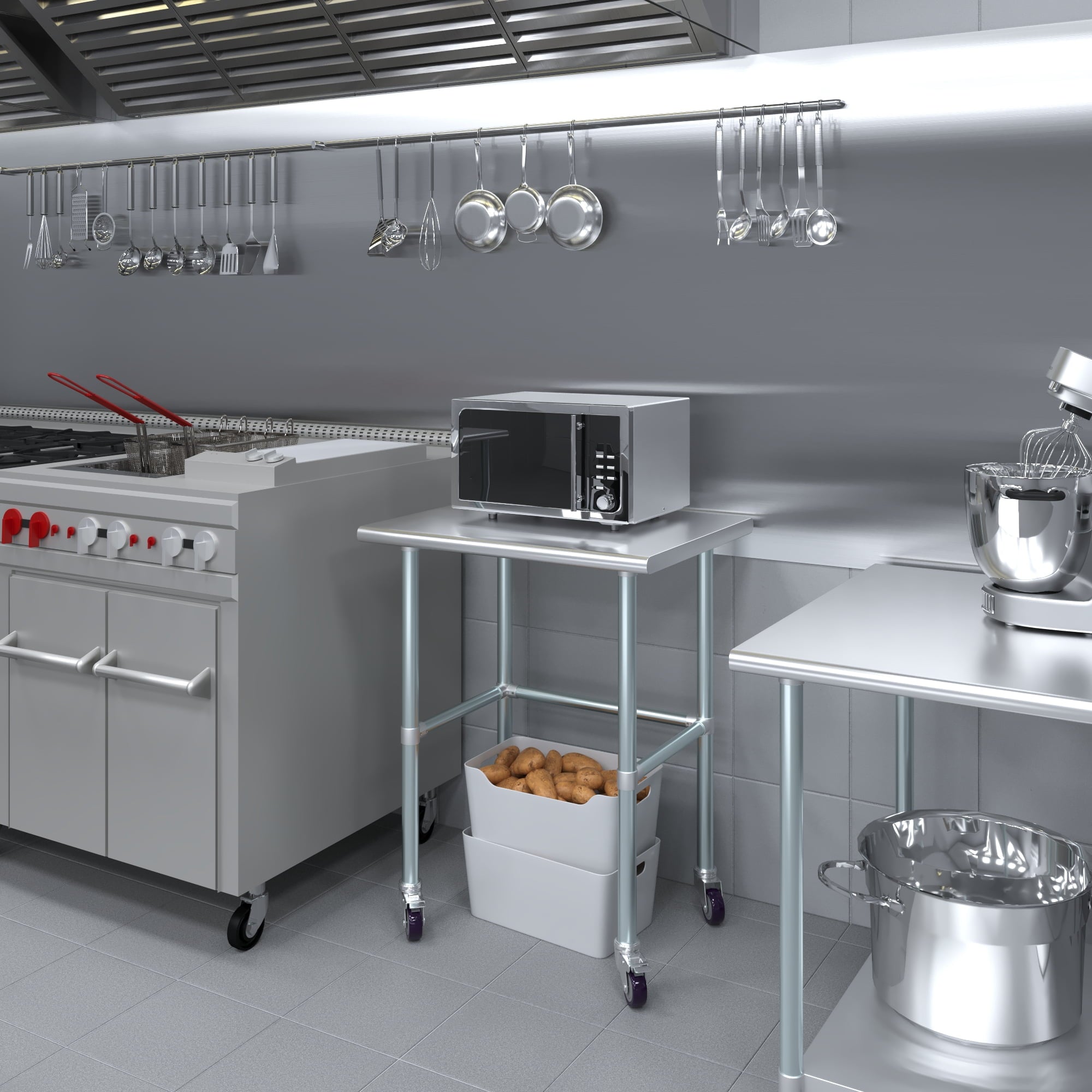 AmGood 36 Long x 30 Deep Stainless-Steel Work Table with Open Base and Wheels, Mobile Metal Table