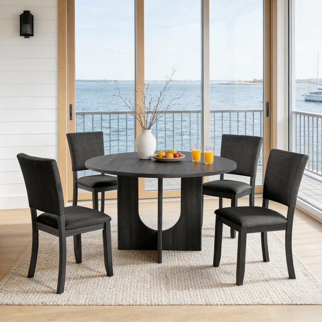 Leovanni Modern 48 5-Piece Solid Wood Dining Table Set with 4 Upholstered Chairs, Rectangular Kitchen & Dining Room Set, Natural