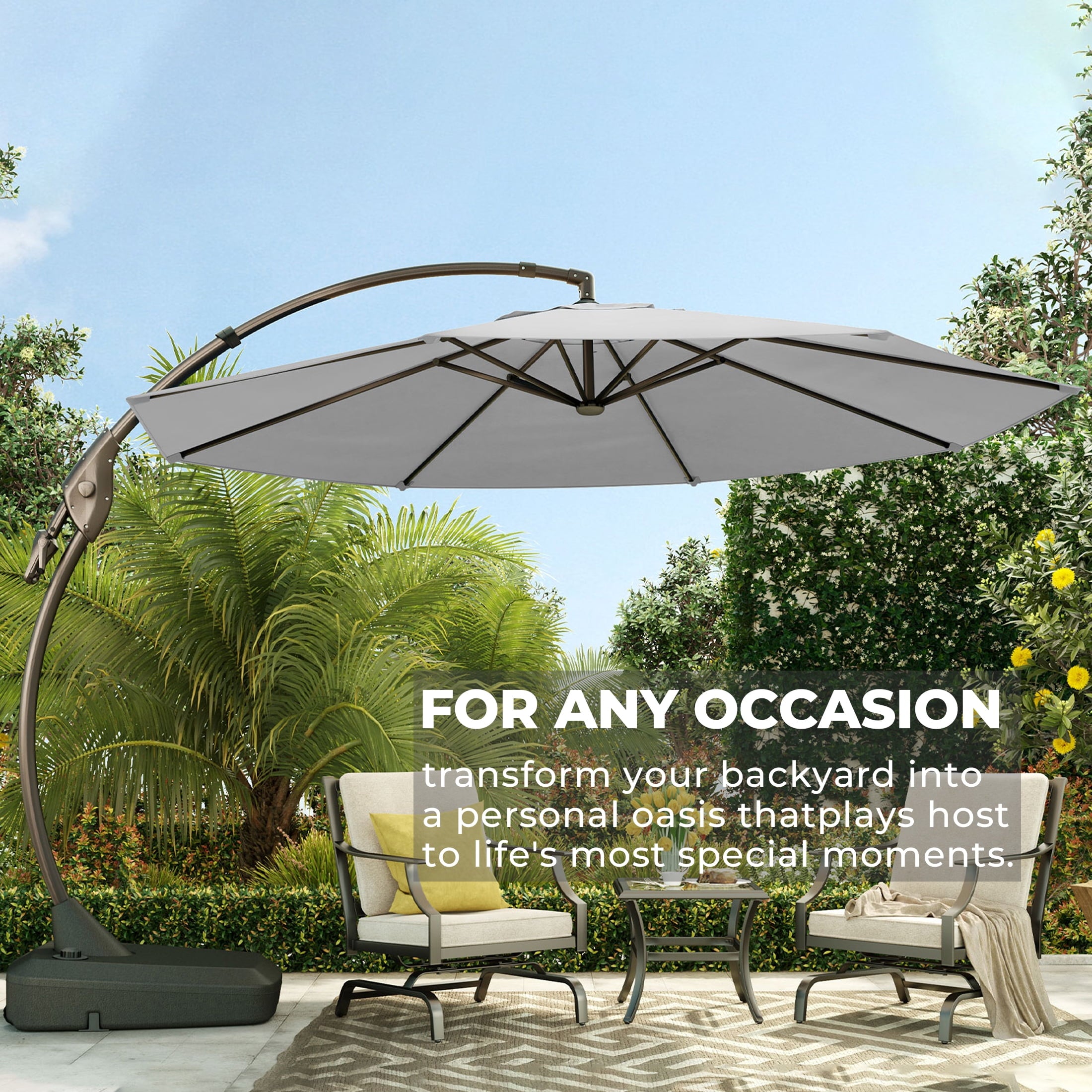 GRANDPATIO 12 Ft Outdoor Umbrella with Base, Large Aluminum Cantilever Offset Umbrella for Patio Pool, Black & White