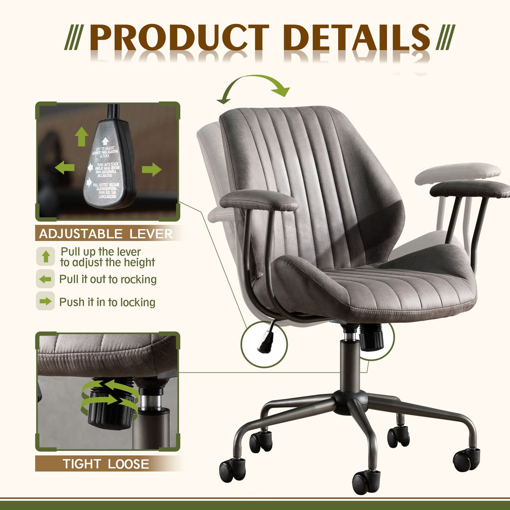 Toject Ergonomic Office Chair, High Back Big Comfy Home Office Chair with Lumbar Support, Mid-Century Modern Computer Executive Office Chair, Brown