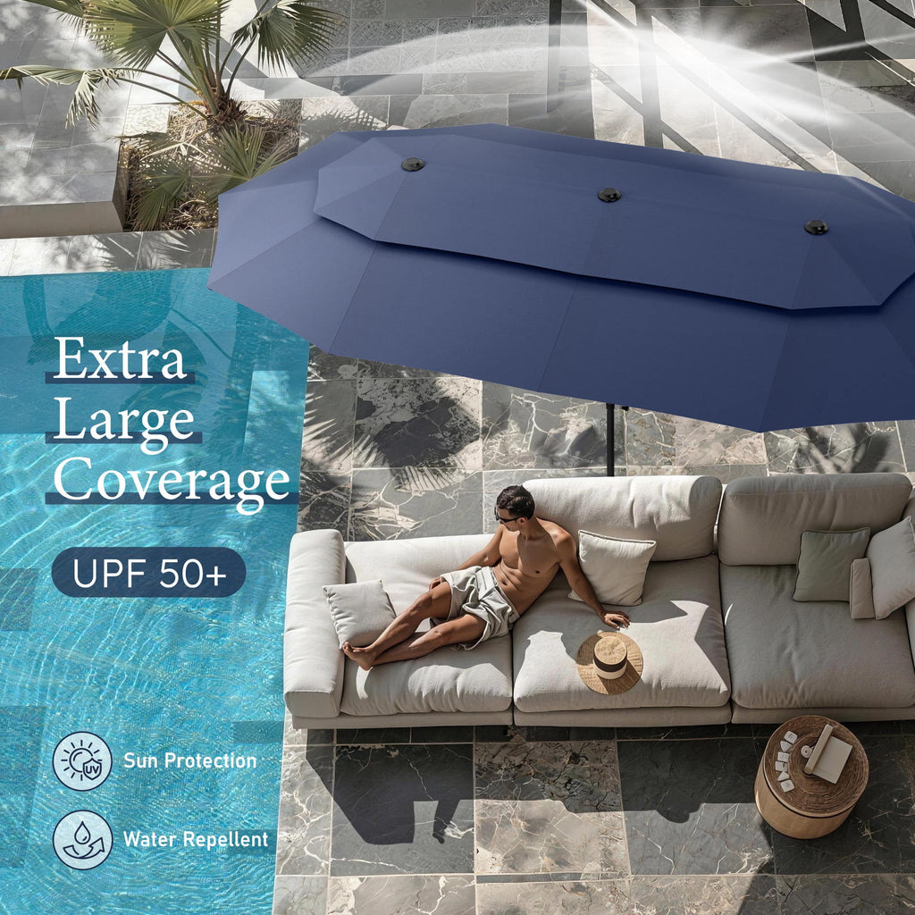 SUMMIT LIVING 13FT Patio Umbrella with Base Included - Double-Vented Rectangle Outdoor Market Umbrella for Patio - Beige