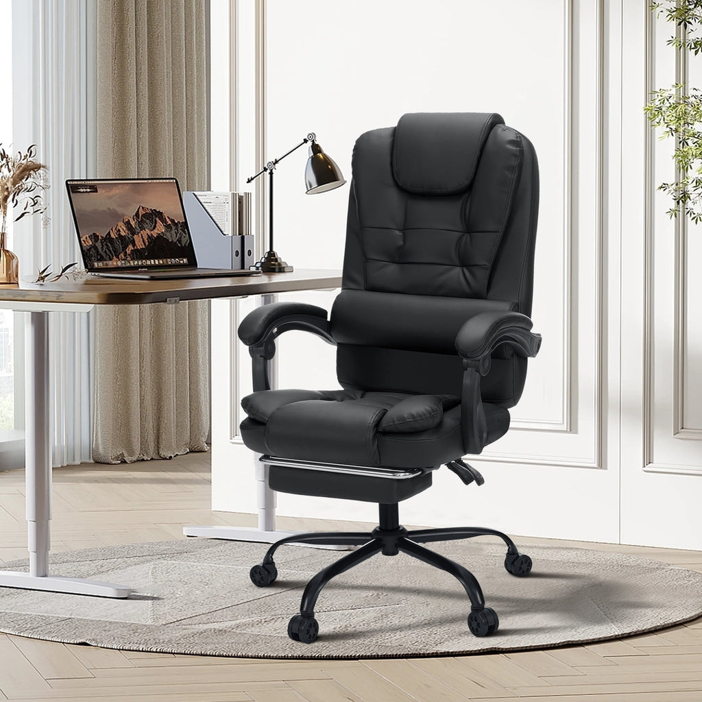 Hoffree Executive Office Chair Massage and Footrest Ergonomic Computer Desk Chair Reclining High Back Leather Office Chair Lumbar Back Support Swivel Rolling for Home Office Black