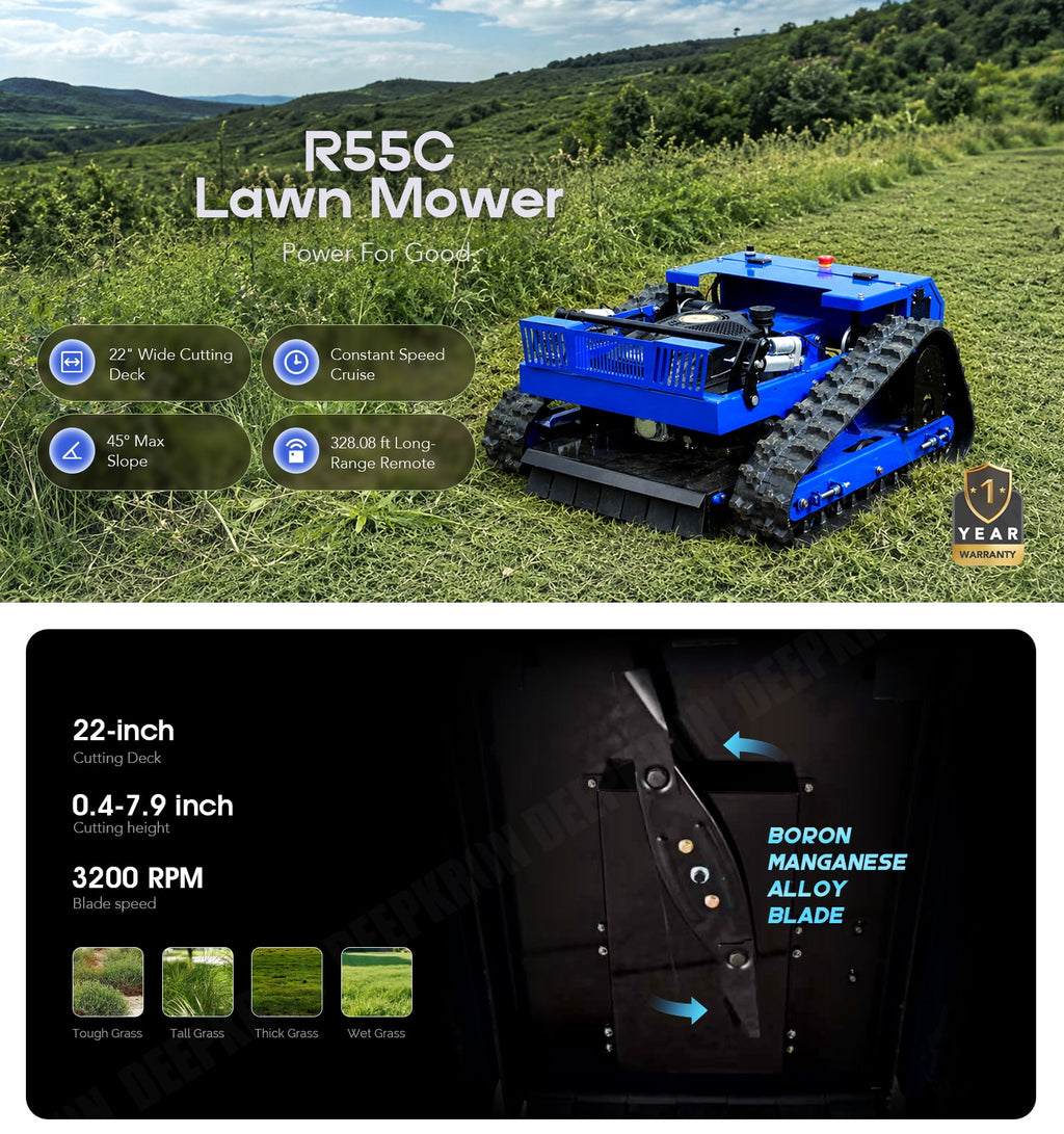 DeepKron Robotic Lawn Mower Gasoline Rato 225cc 9HP Remote Controlled Tracked Lawn Mower All-Terrain Robotor Mower Classic