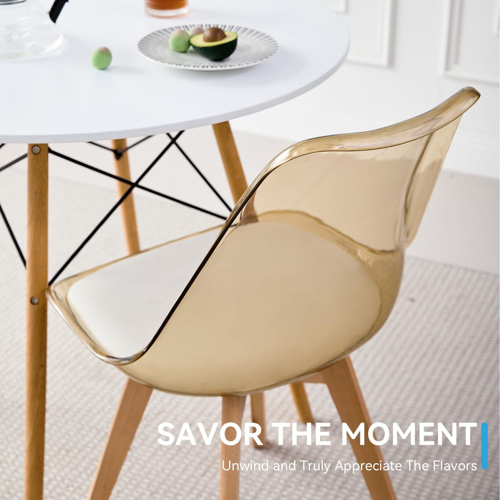 5-Piece 35.5'' Round Dining Table Set for 4, Kitchen Table Chair Set of 4, Mid-Century Modern Dinette Dining Room Table Set Dinner Table for 4 W/Solid Wood Legs, White