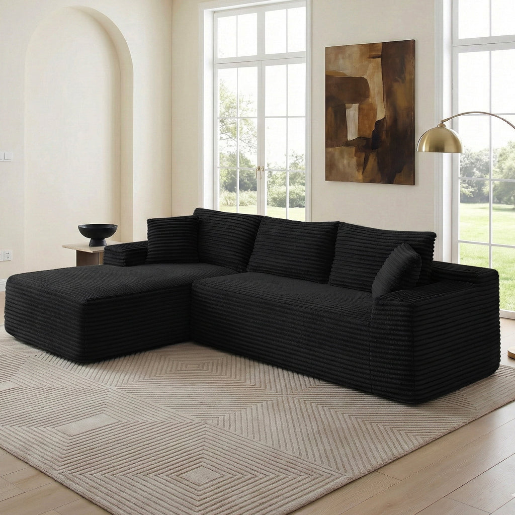 SOULART 138.5 U Shaped Sectional Couch,Gray Cloud Boneless Sofa For Living Room,Plush Corduroy Couches With Deep Seat Chaise Lounge,No Assembly Required